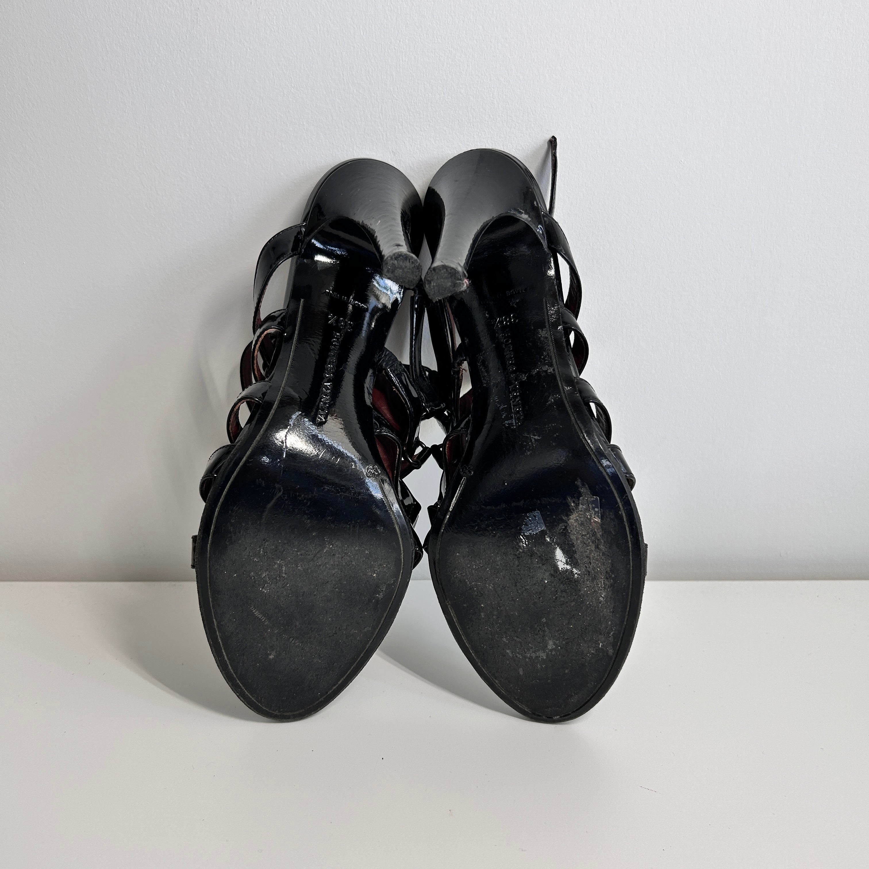 Black Patent Leather Slingback Sandals