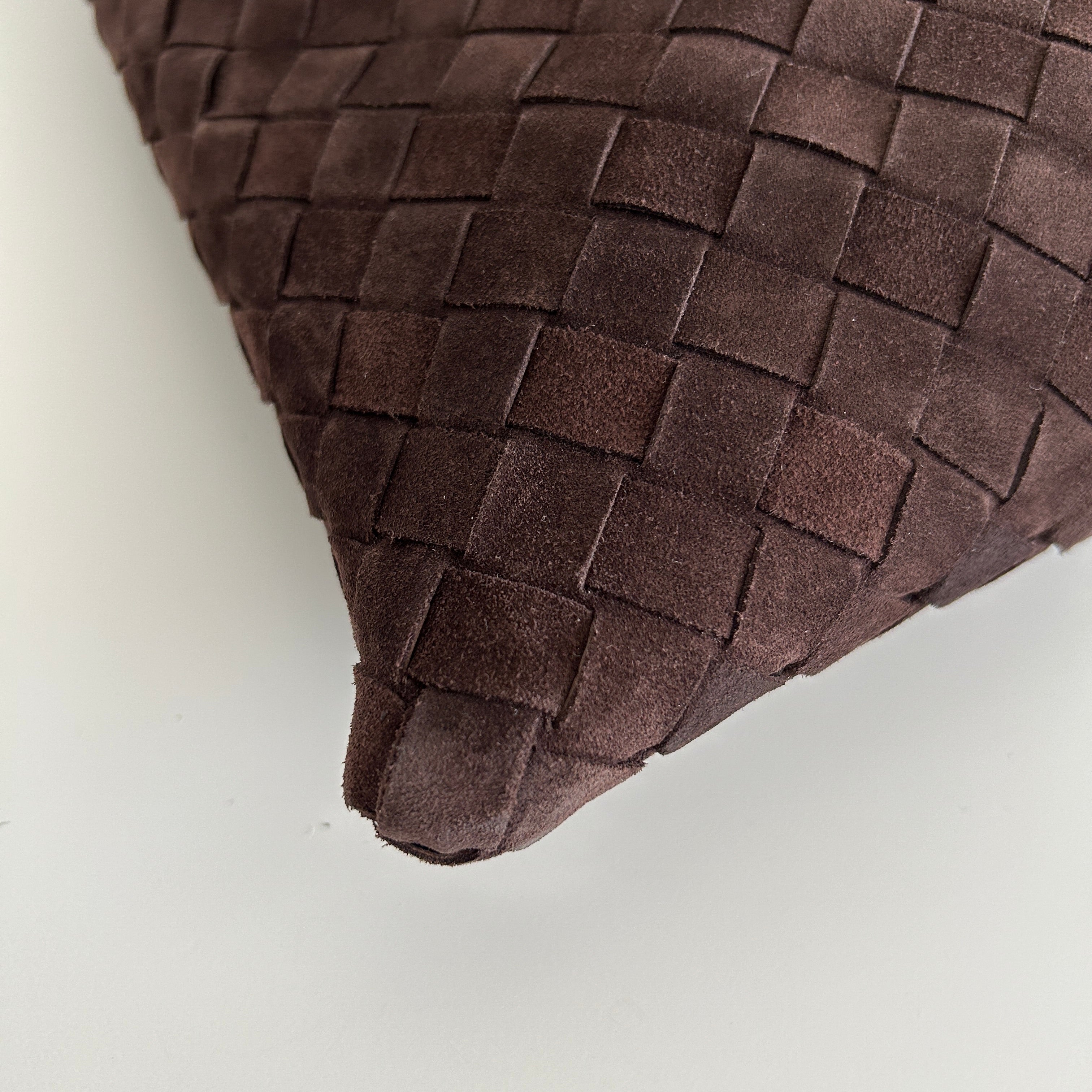 Hop Intrecciato Brown Large Suede Shoulder Bag w/GHW - Haute Classics