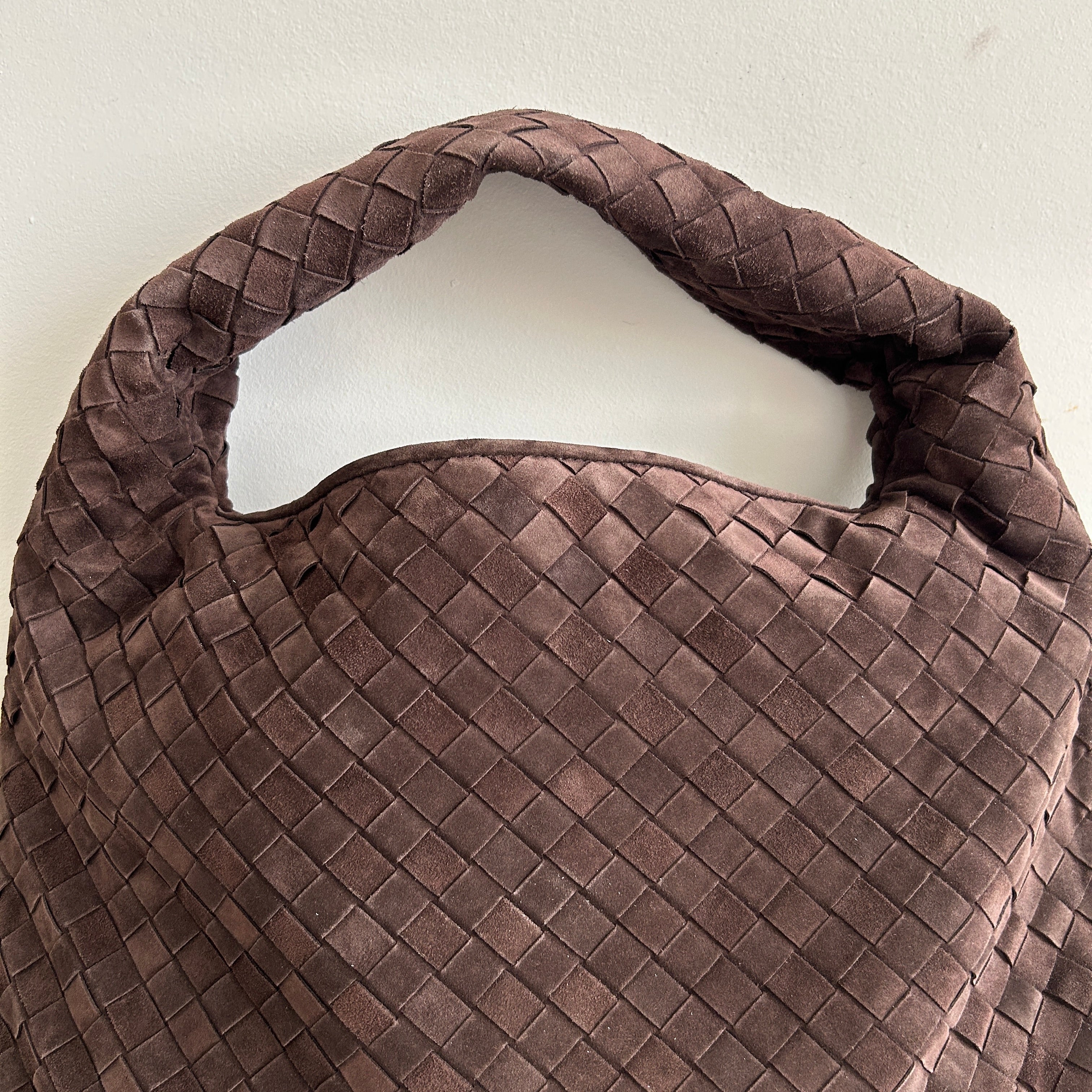 Hop Intrecciato Brown Large Suede Shoulder Bag w/GHW - Haute Classics