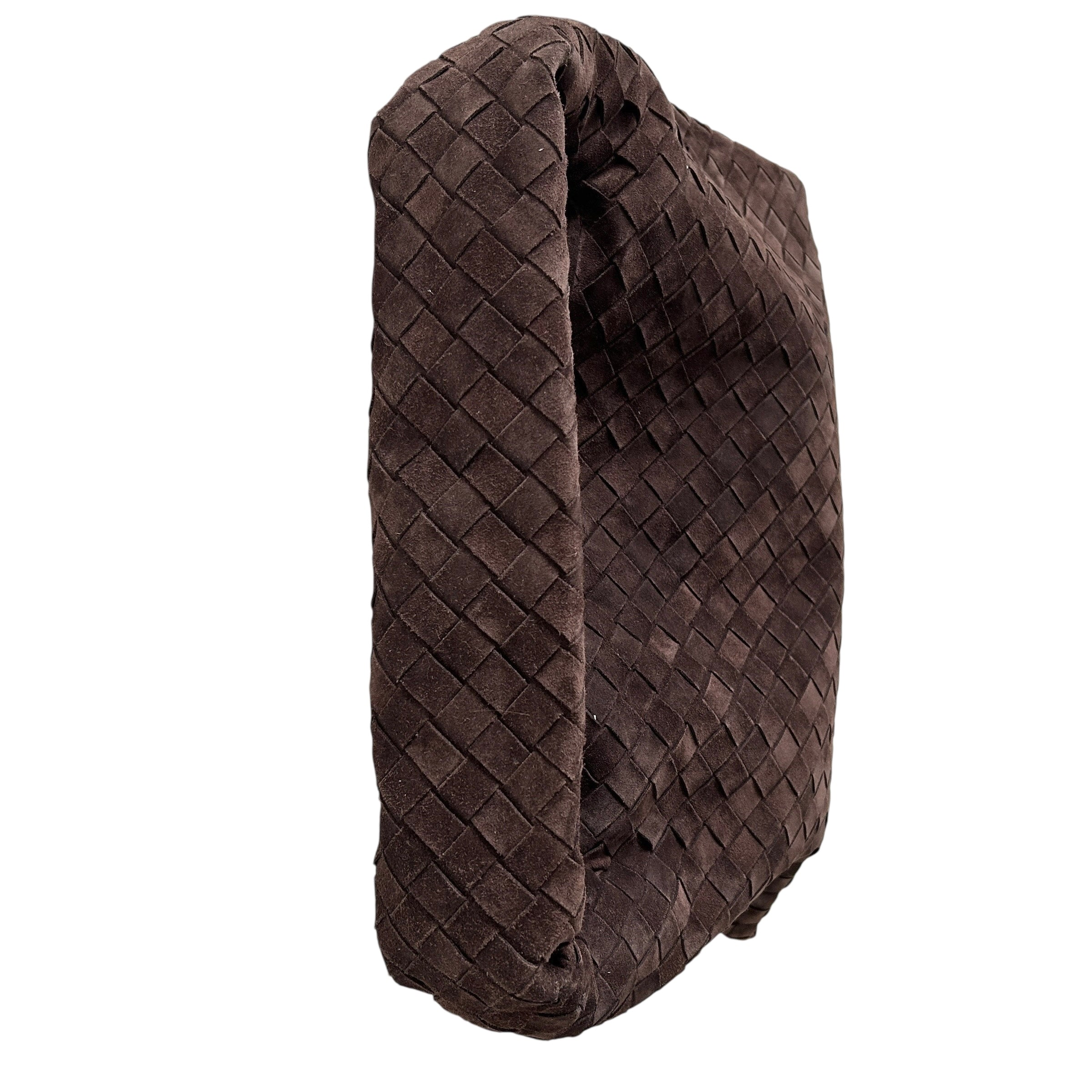 Hop Intrecciato Brown Large Suede Shoulder Bag w/GHW - Haute Classics