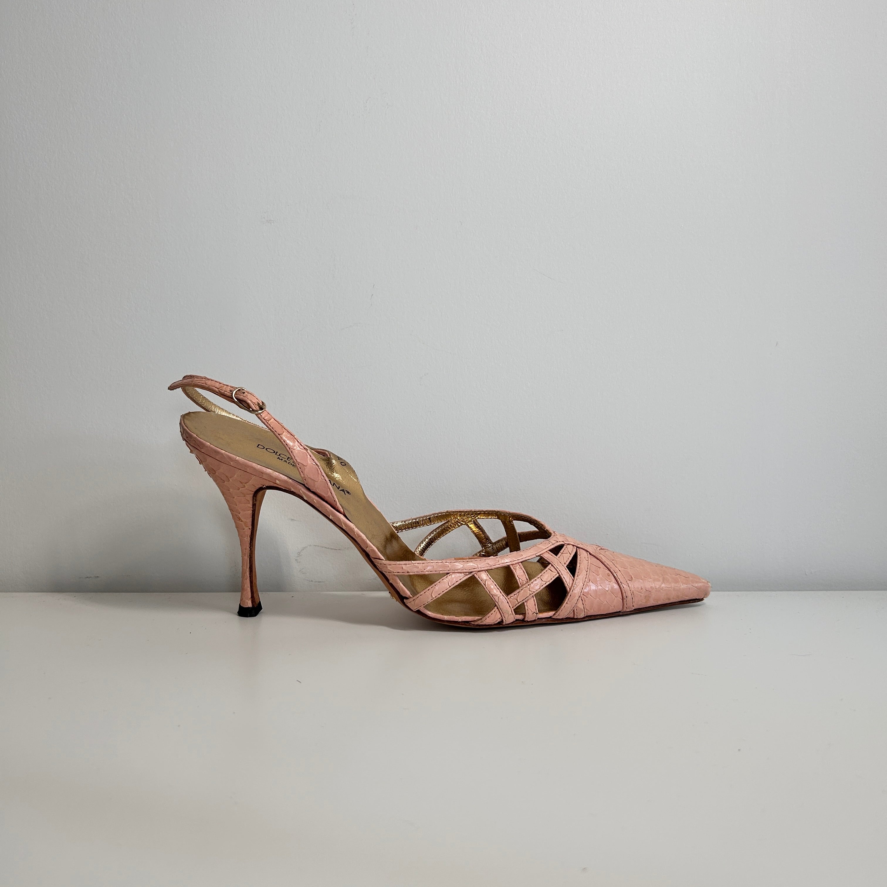 Pink Python Leather Pointed Toe Slingback Sandals