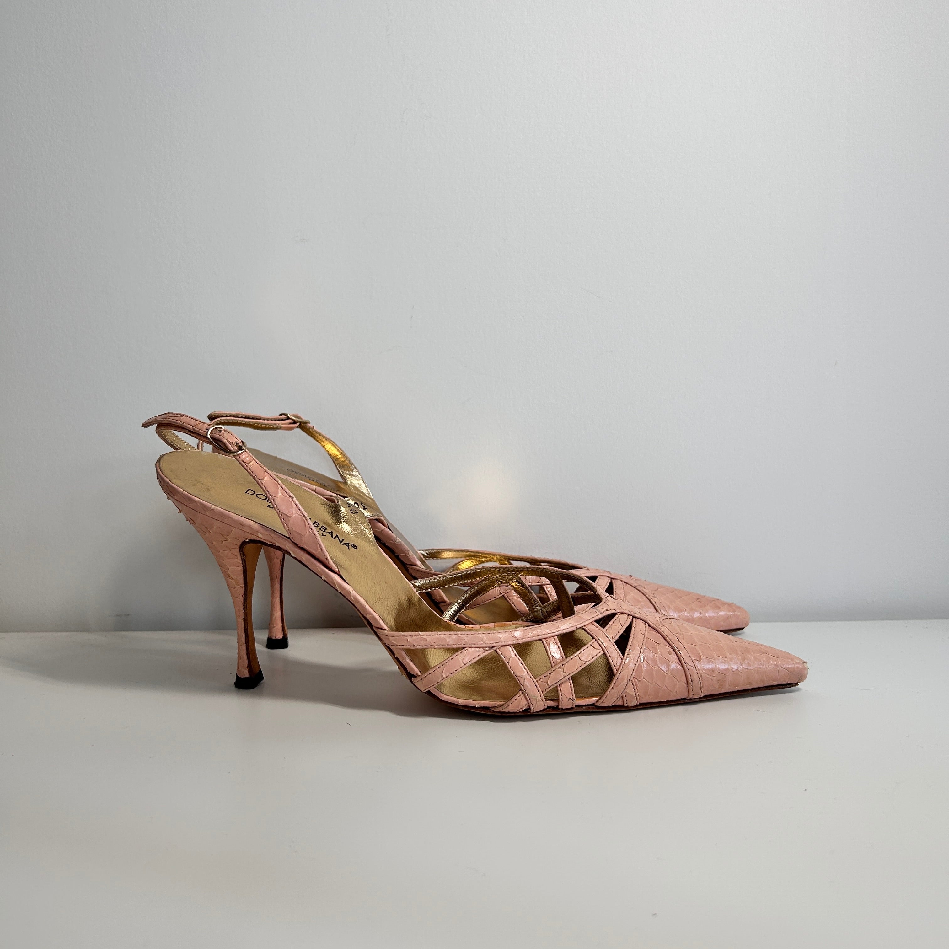 Pink Python Leather Pointed Toe Slingback Sandals