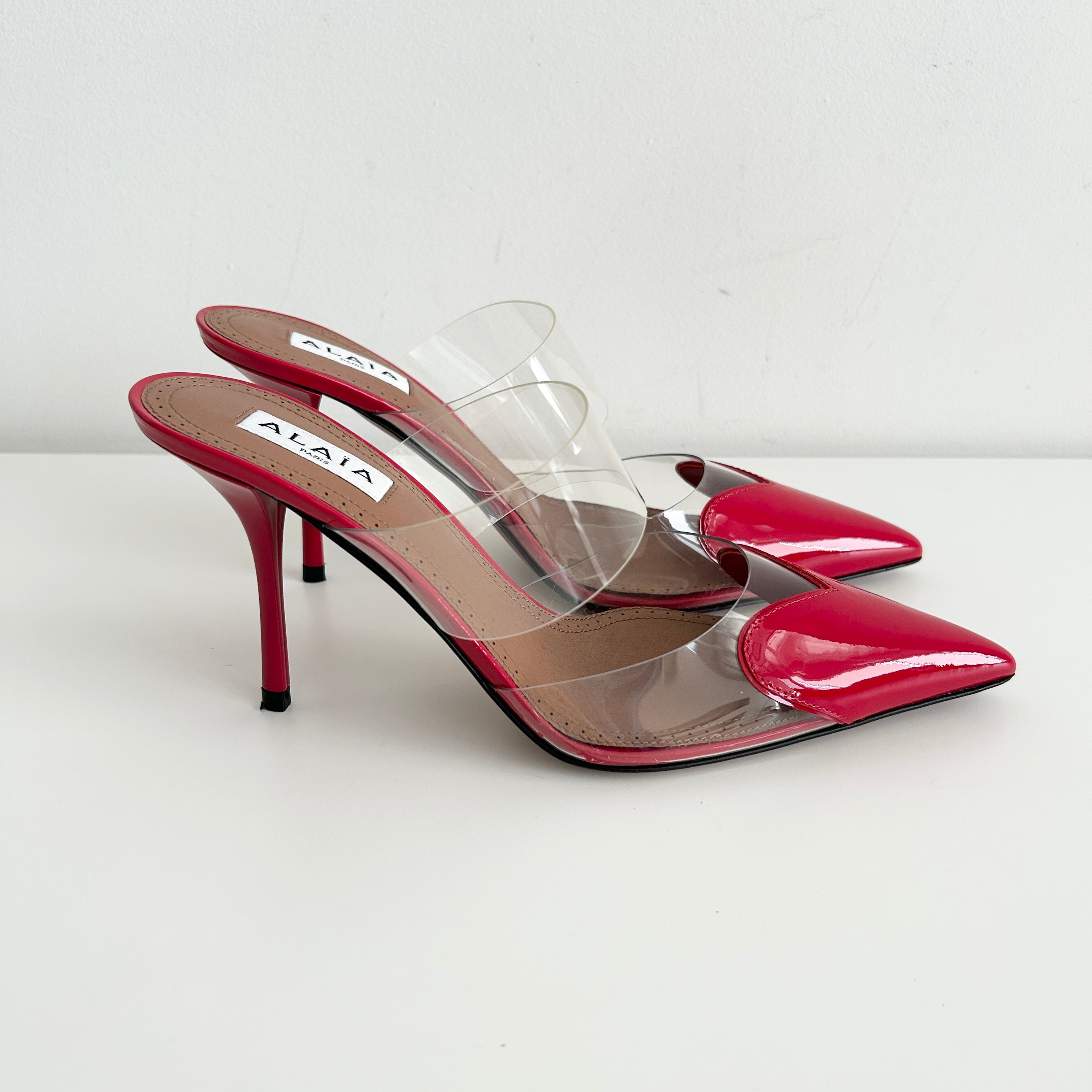 Red Coeur Patent Leather & PU Mules - Haute Classics