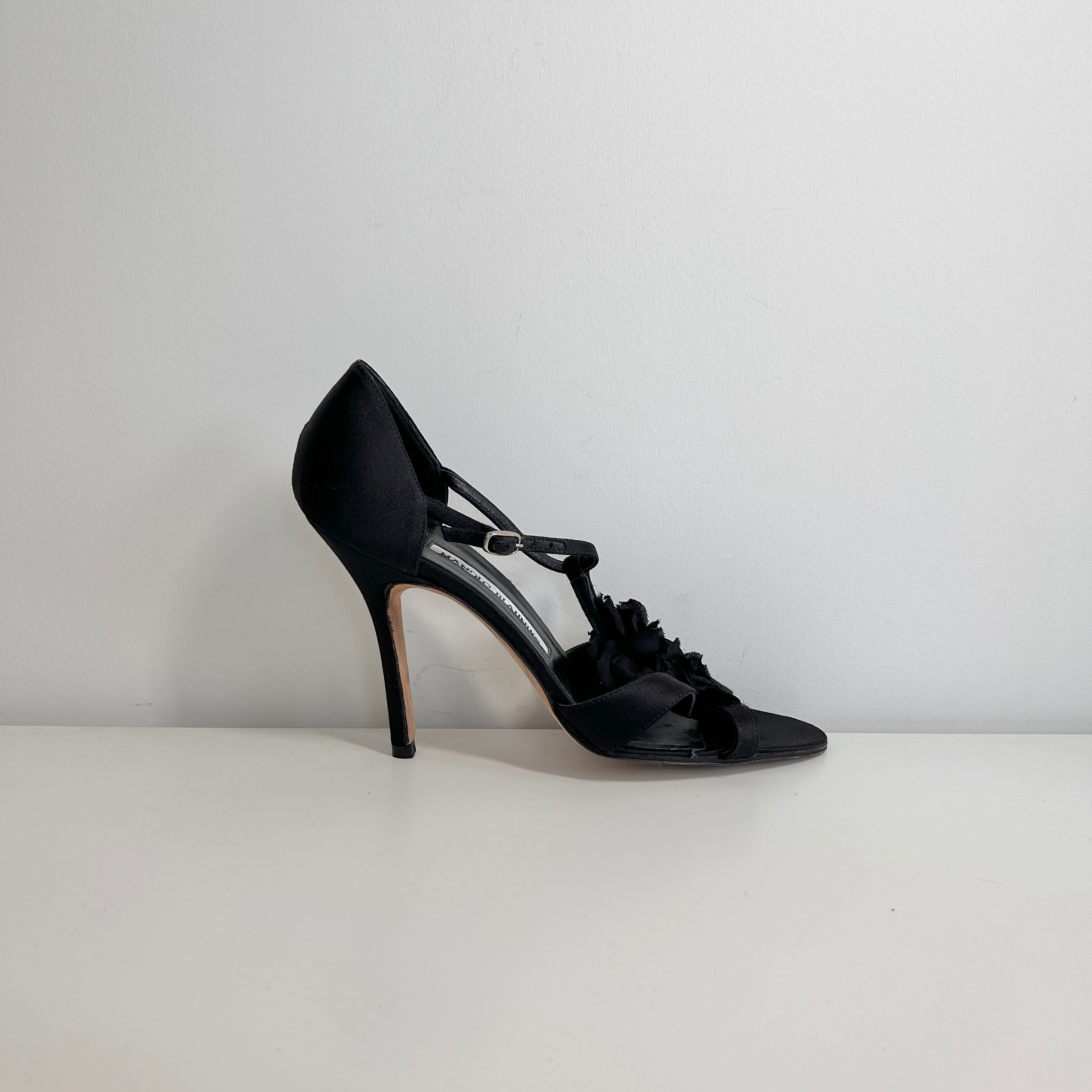 Black Stain Ankle Strap Heels
