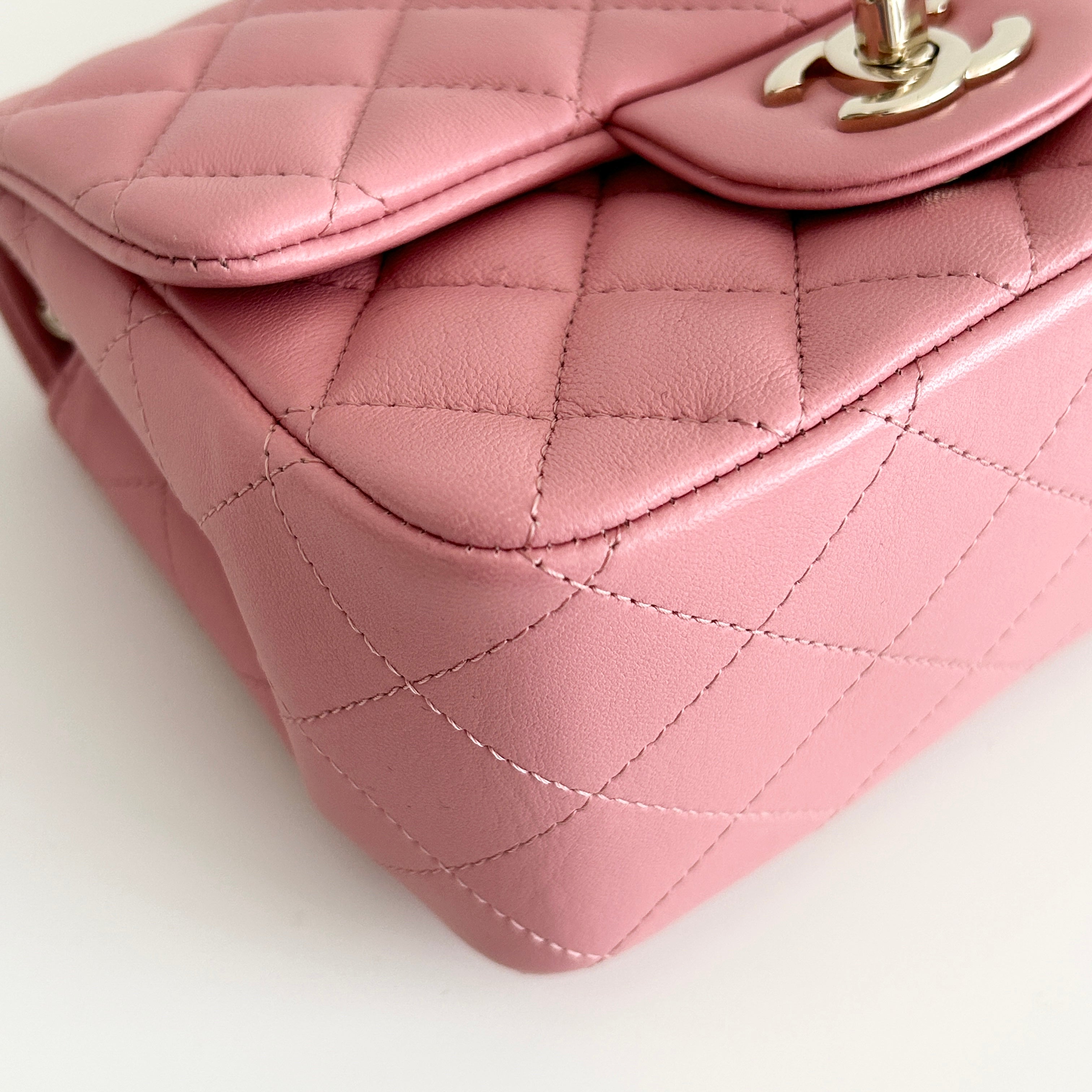 Pink Lambskin Square Mini w/GHW - Haute Classics