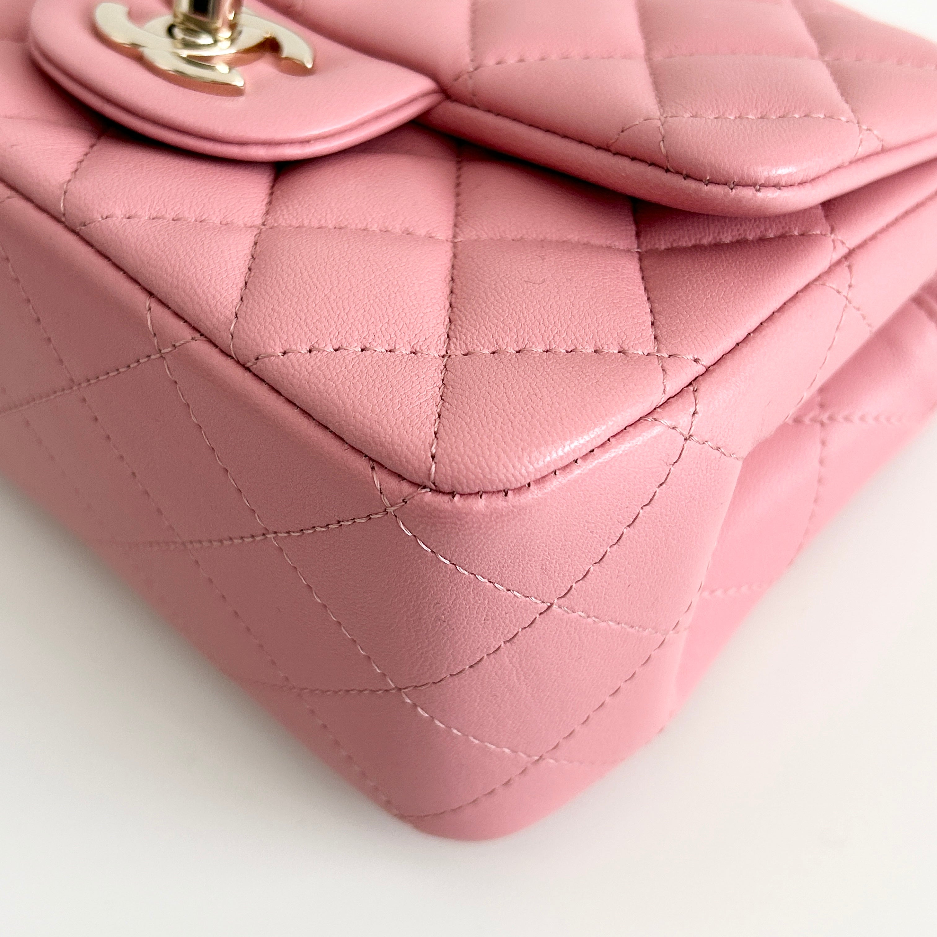 Pink Lambskin Square Mini w/GHW - Haute Classics