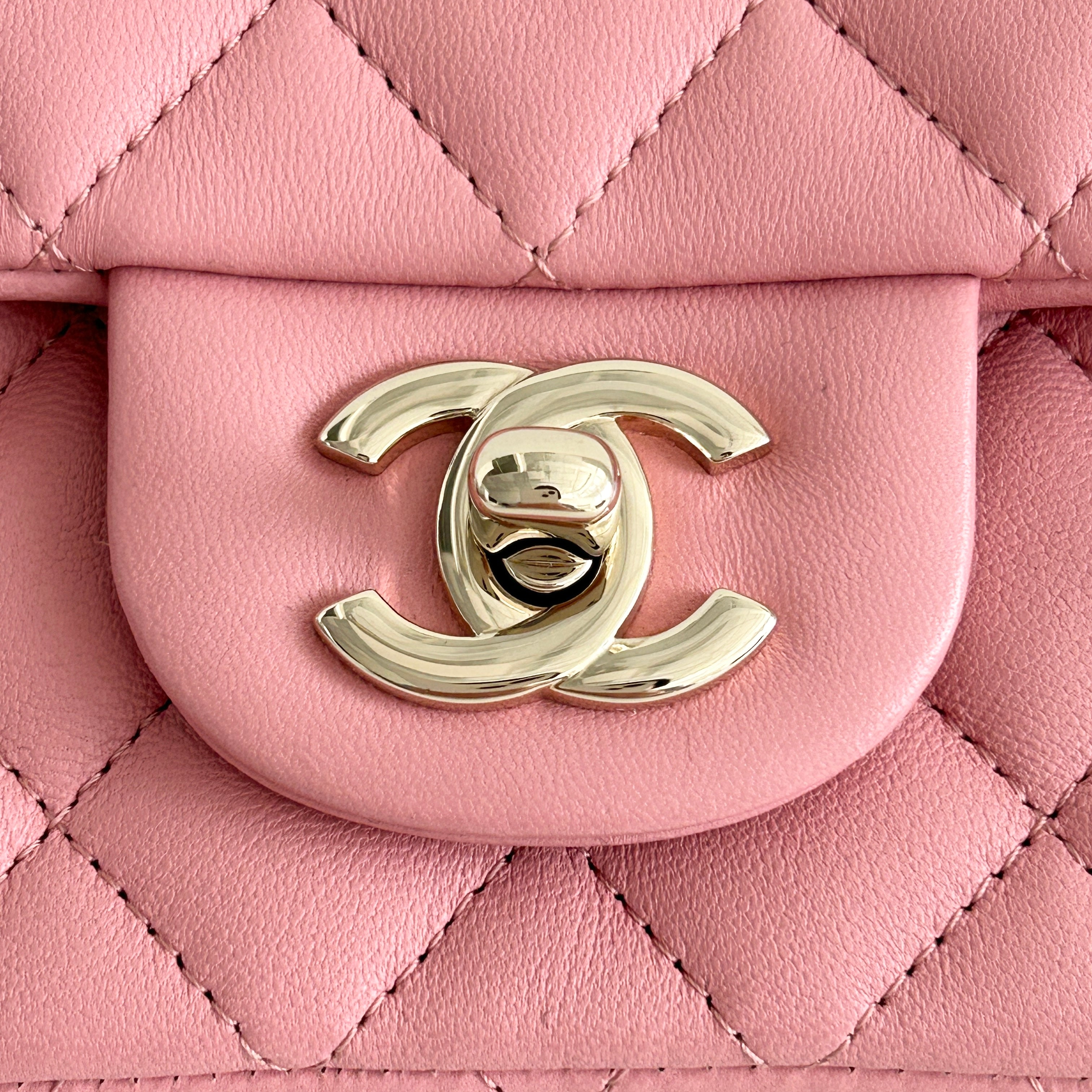 Pink Lambskin Square Mini w/GHW - Haute Classics