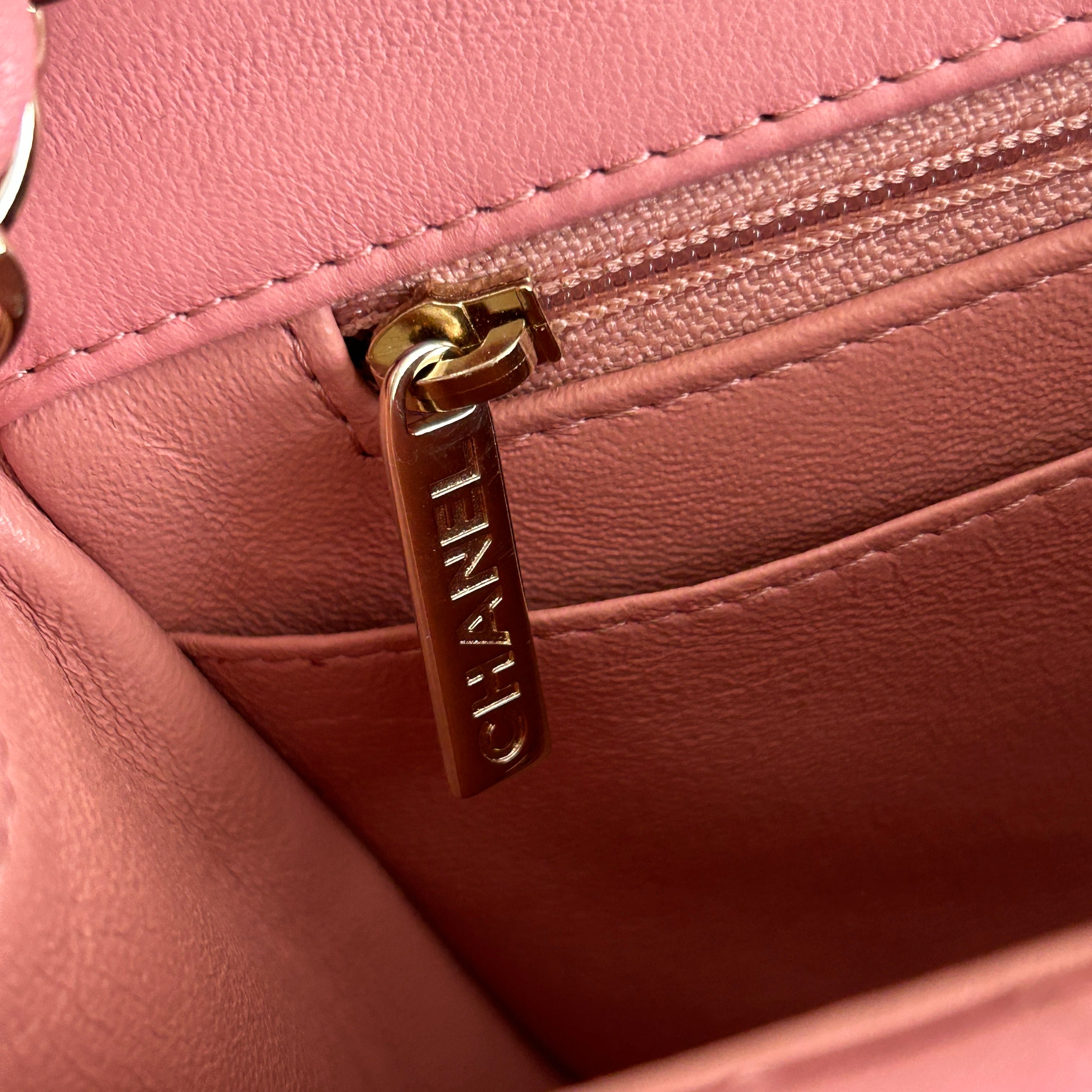 Pink Lambskin Square Mini w/GHW - Haute Classics
