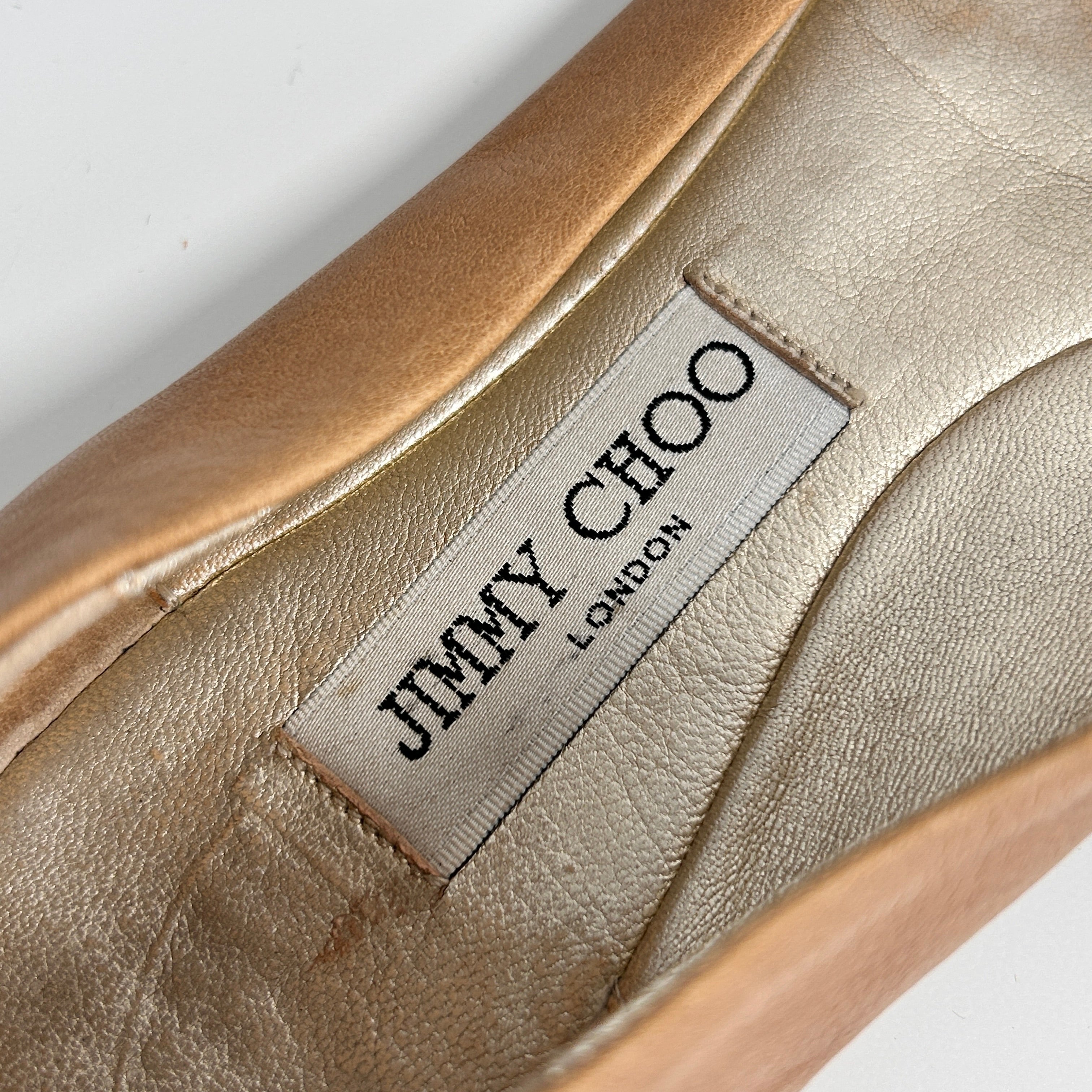 Beige Leather Buckle Detail Ballet Flats