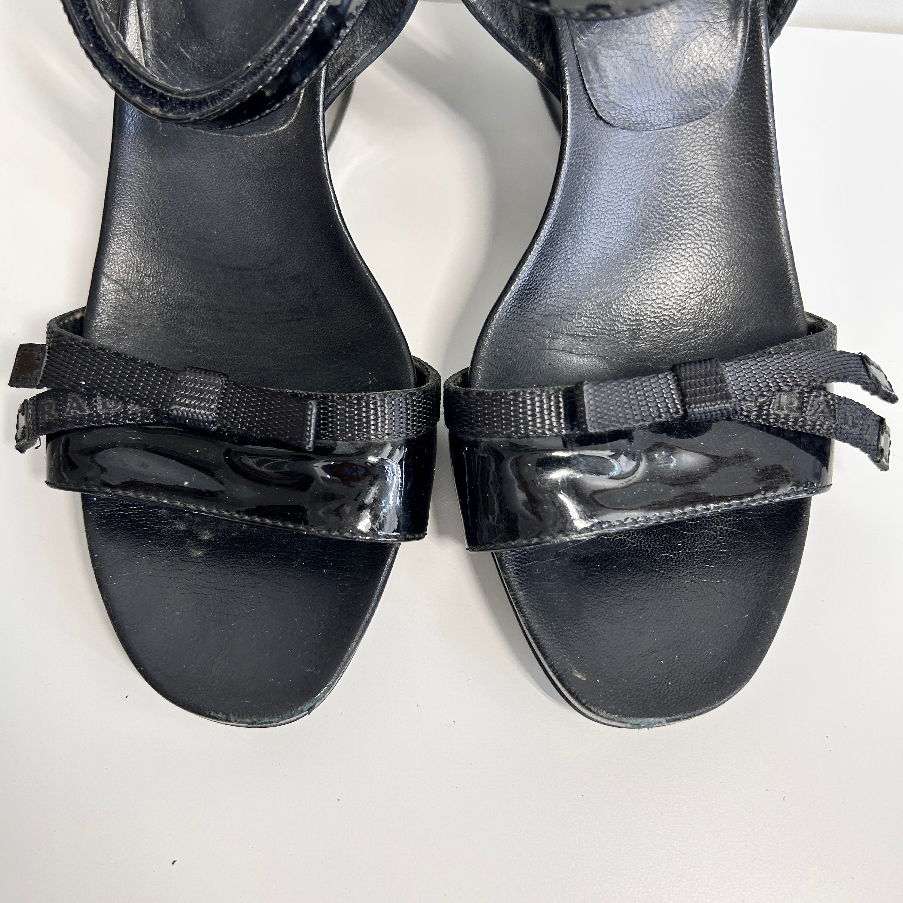 Black Patent Leather Sports Wedge Sandals