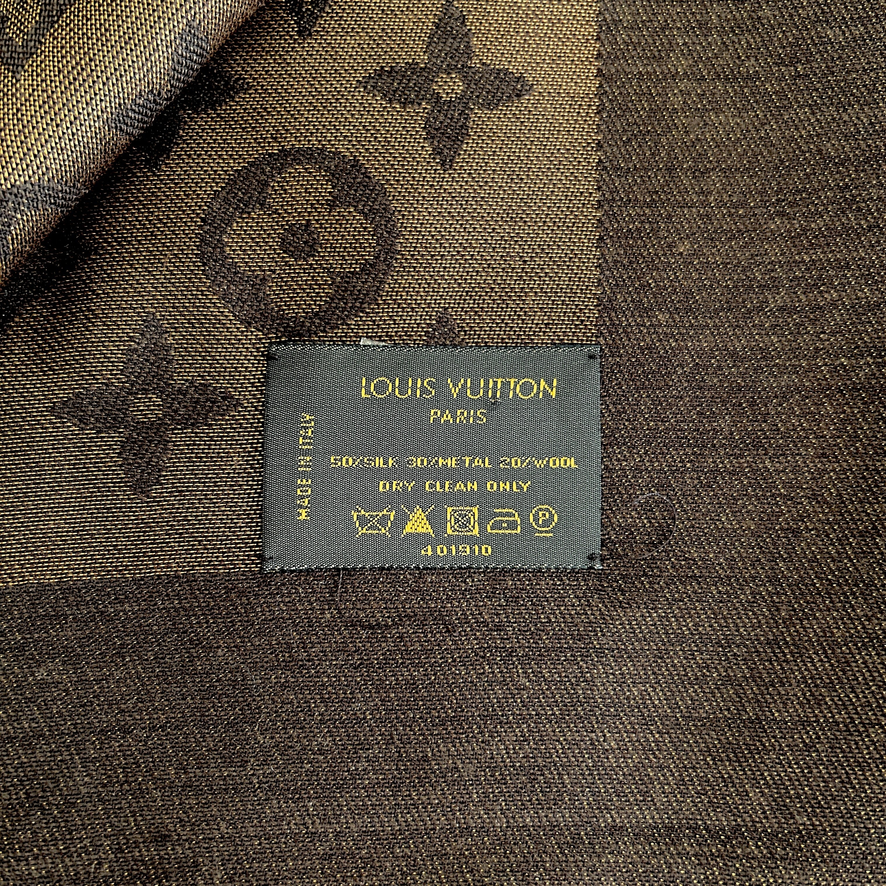 Brown Wool/Silk Blend Shine Monogram Shawl