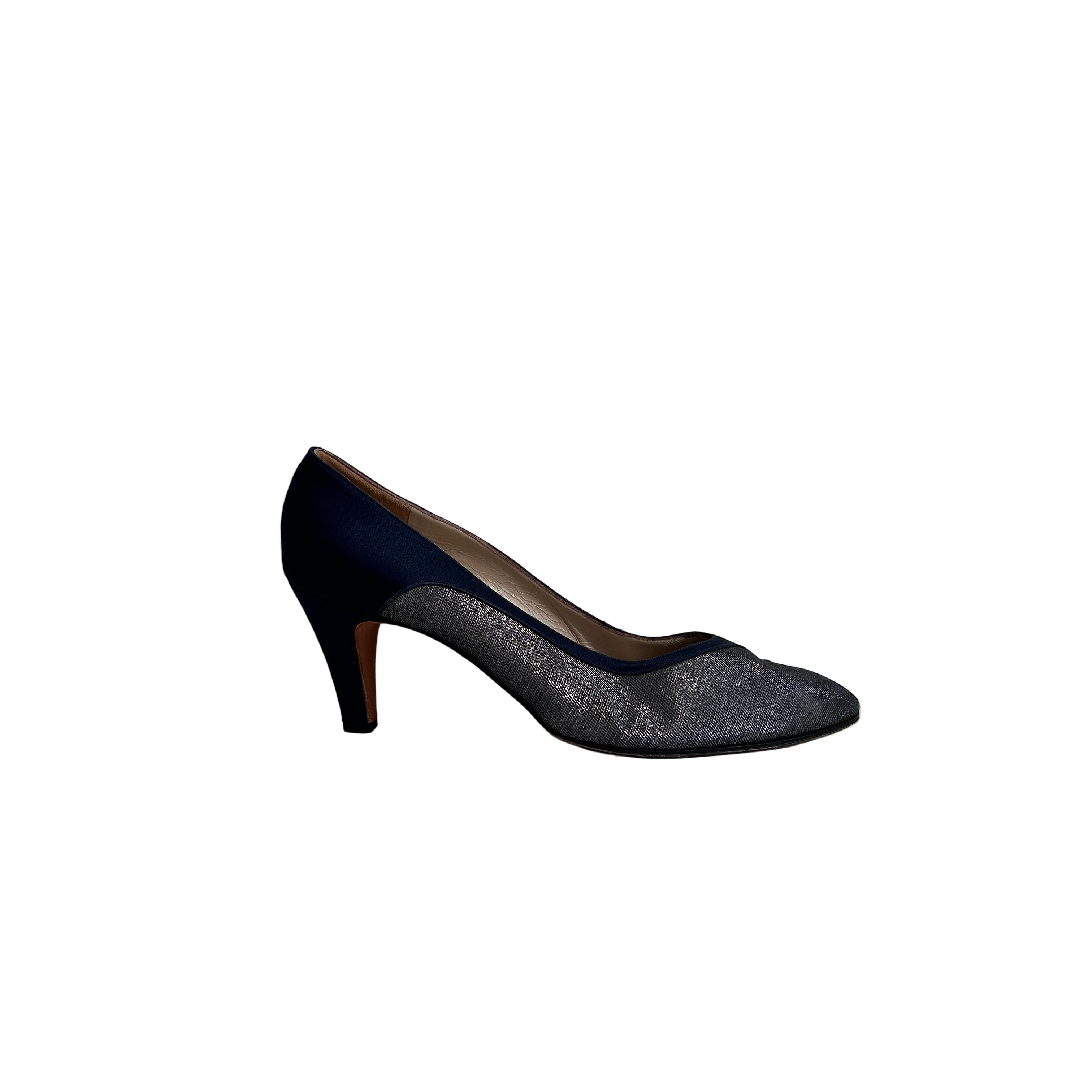 Navy/Grey Silk Heels