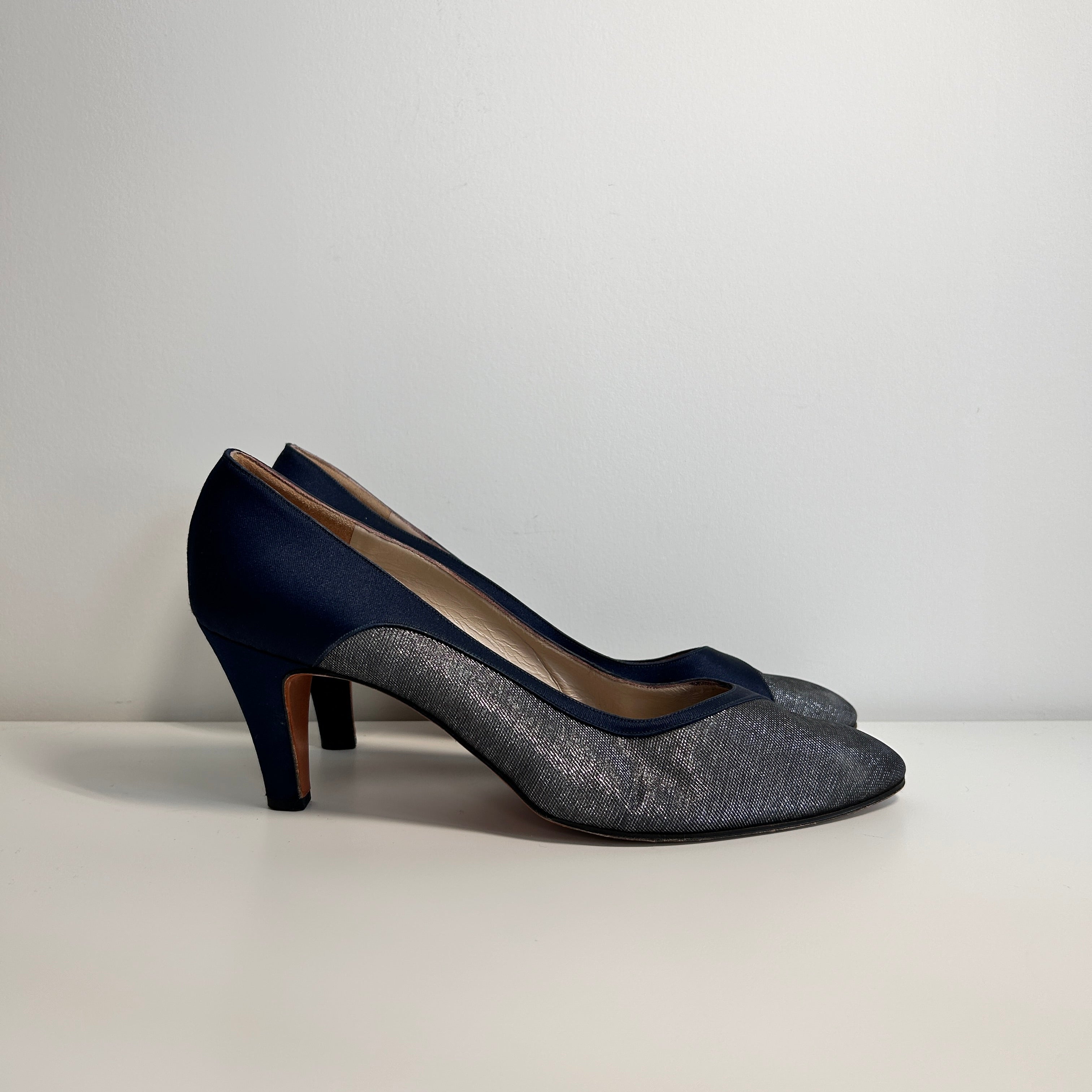 Navy/Grey Silk Heels