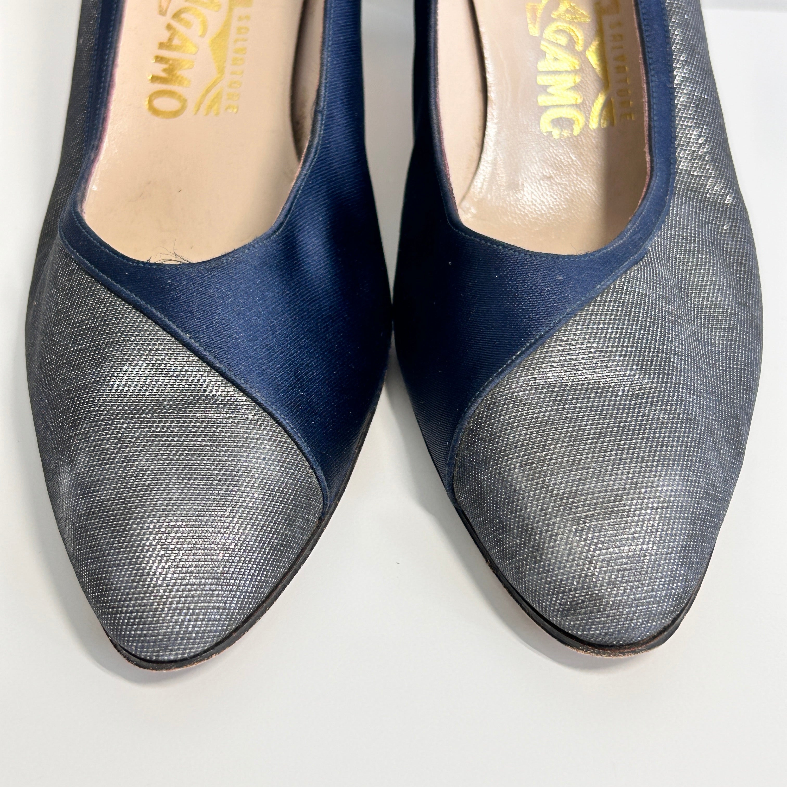 Navy/Grey Silk Heels
