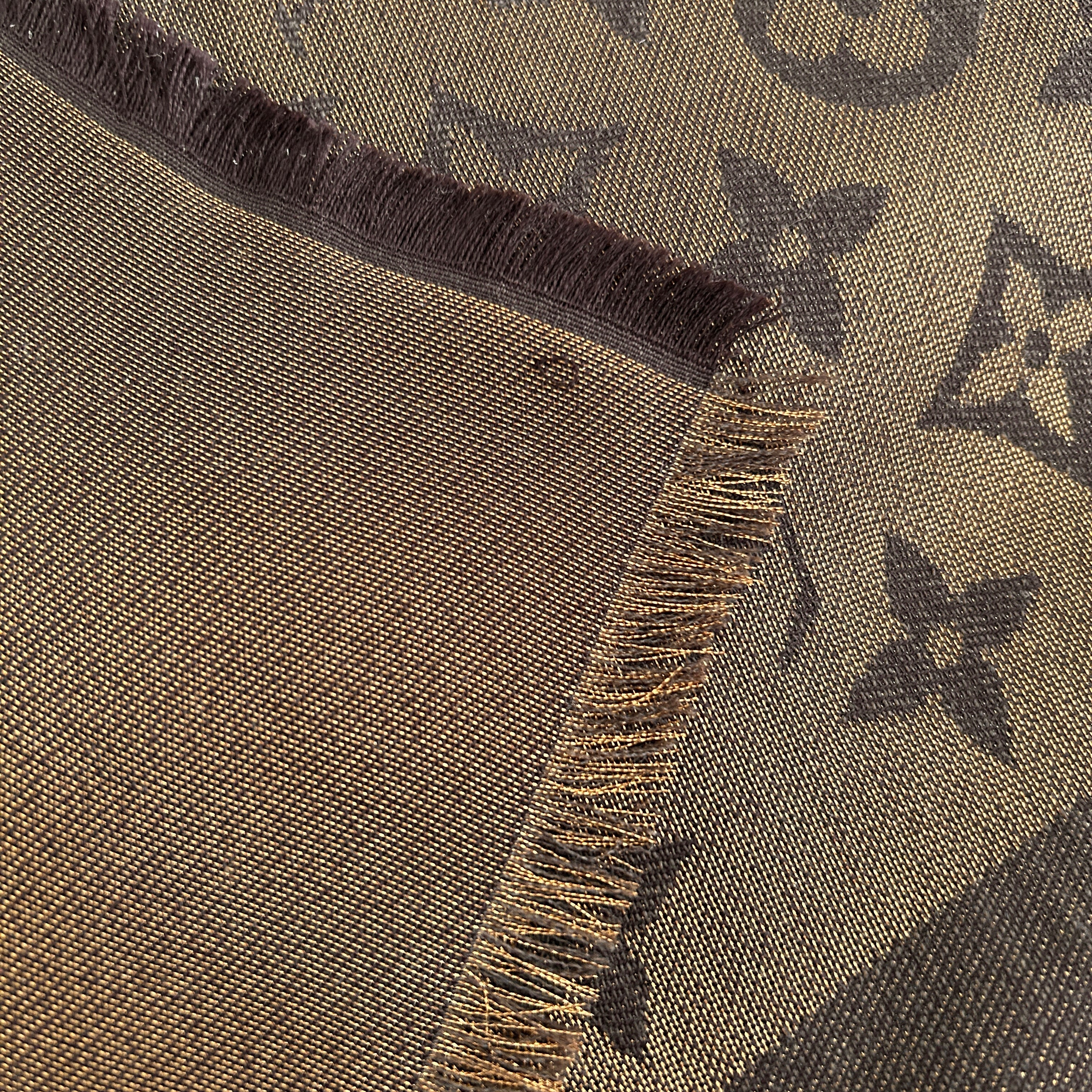 Brown Wool/Silk Blend Shine Monogram Shawl