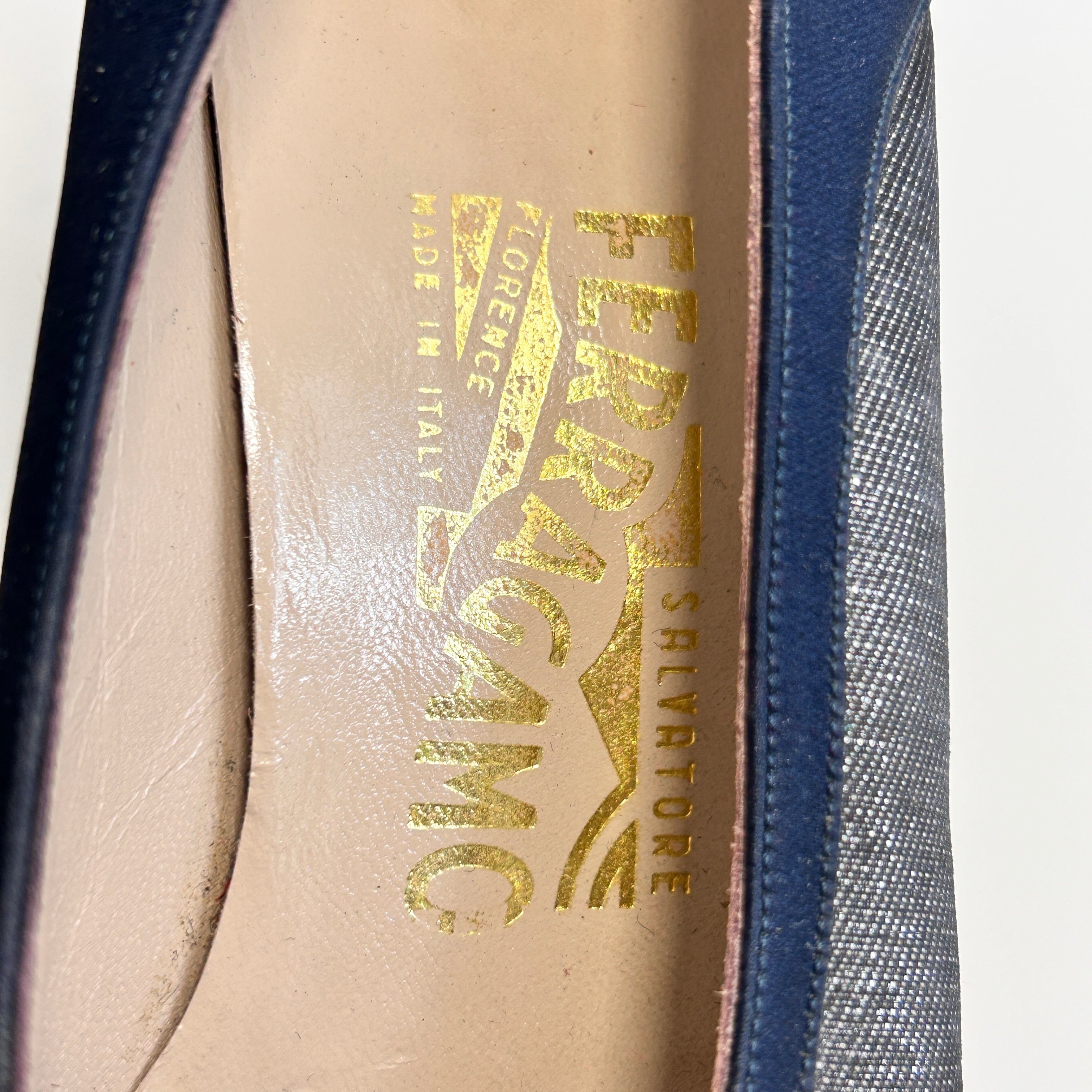 Navy/Grey Silk Heels