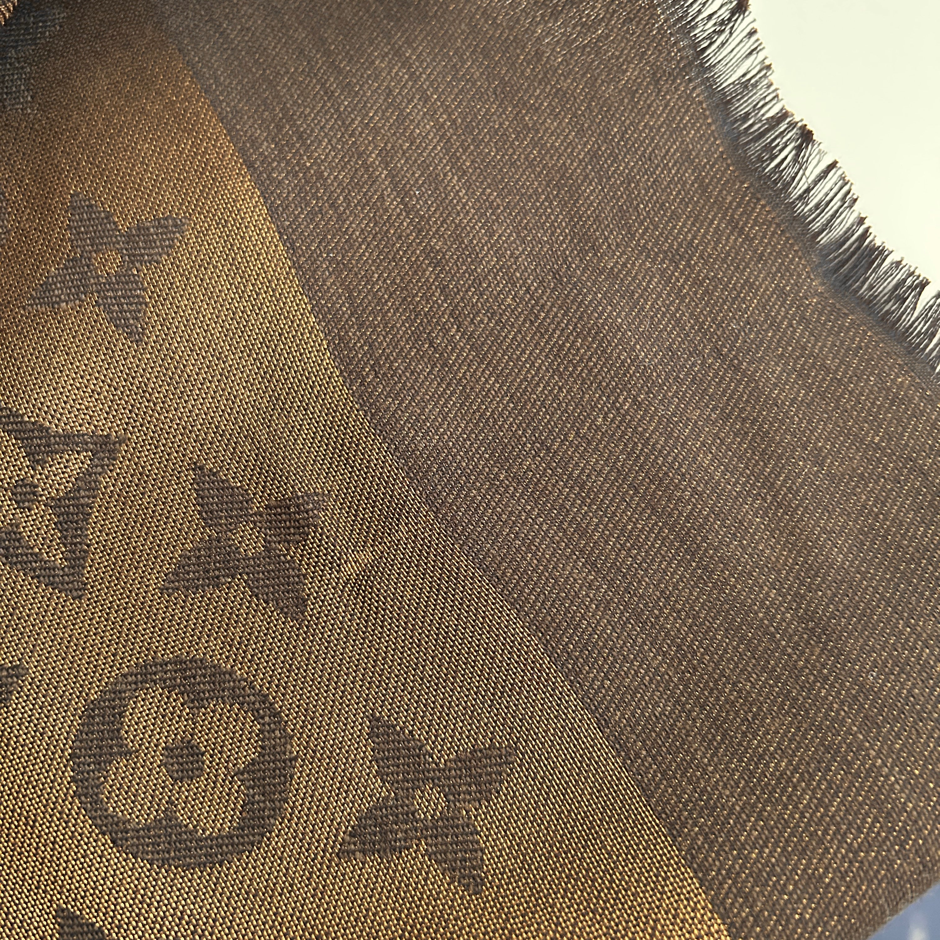 Brown Wool/Silk Blend Shine Monogram Shawl