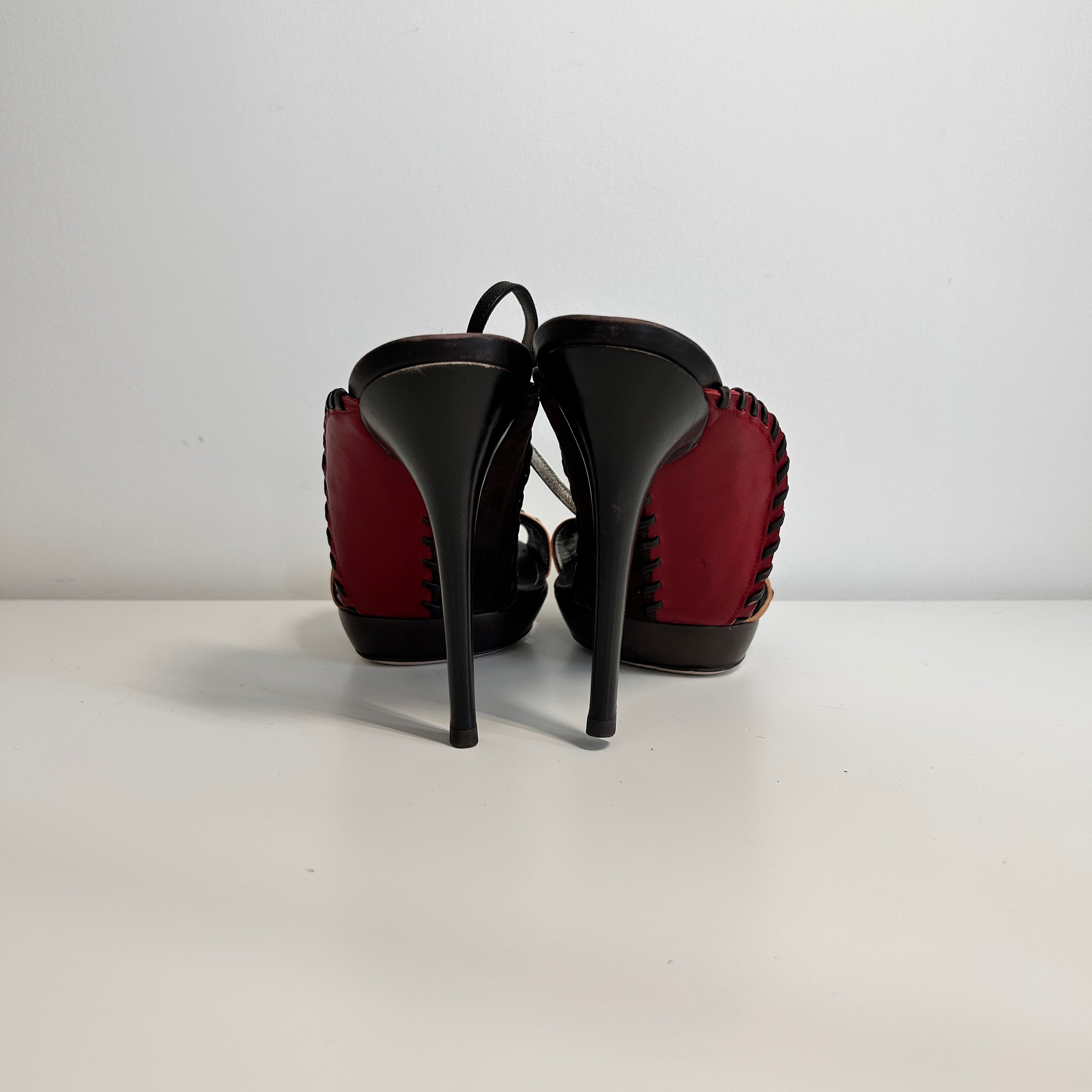 Brown Colorblock Ankle Wrap Sandals