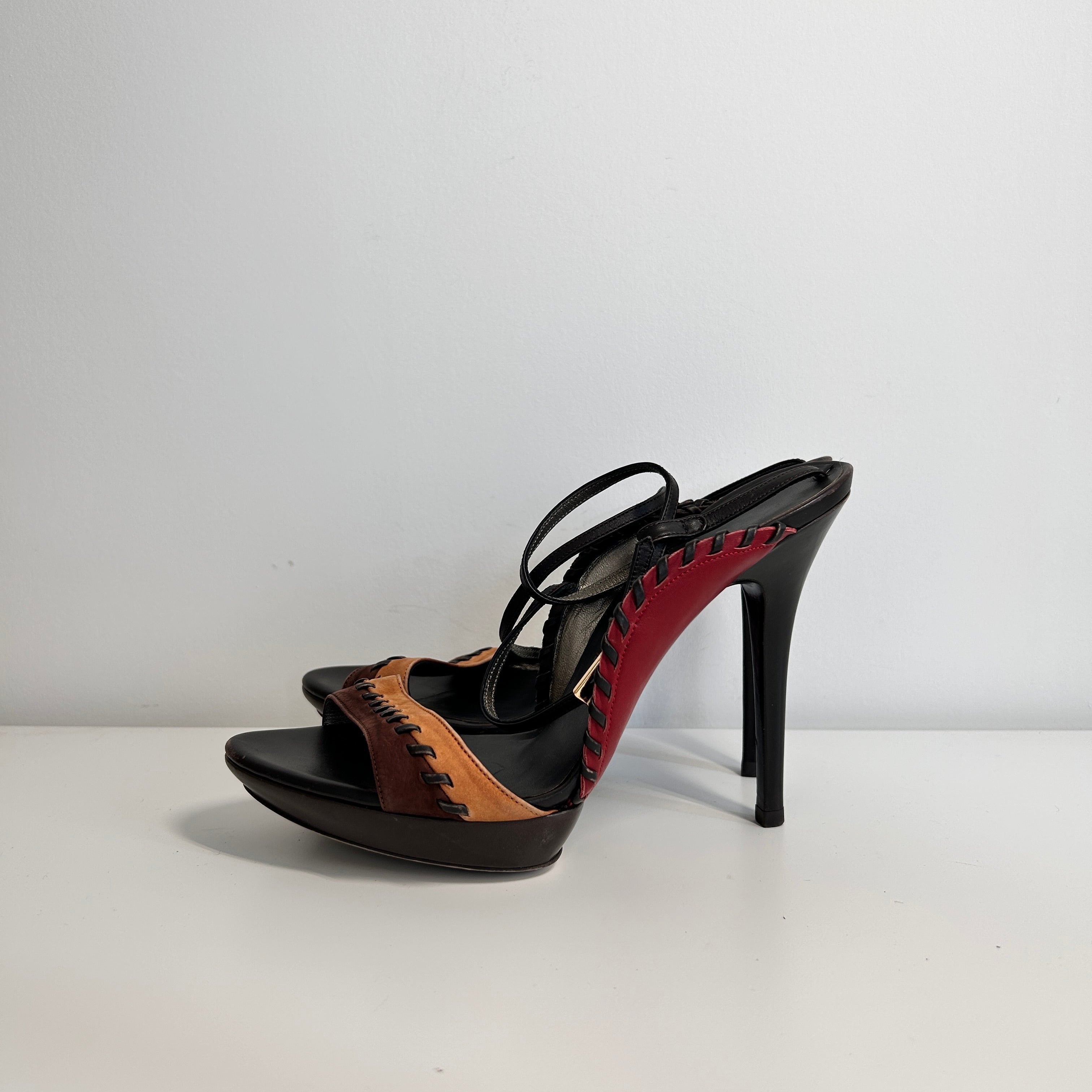 Brown Colorblock Ankle Wrap Sandals