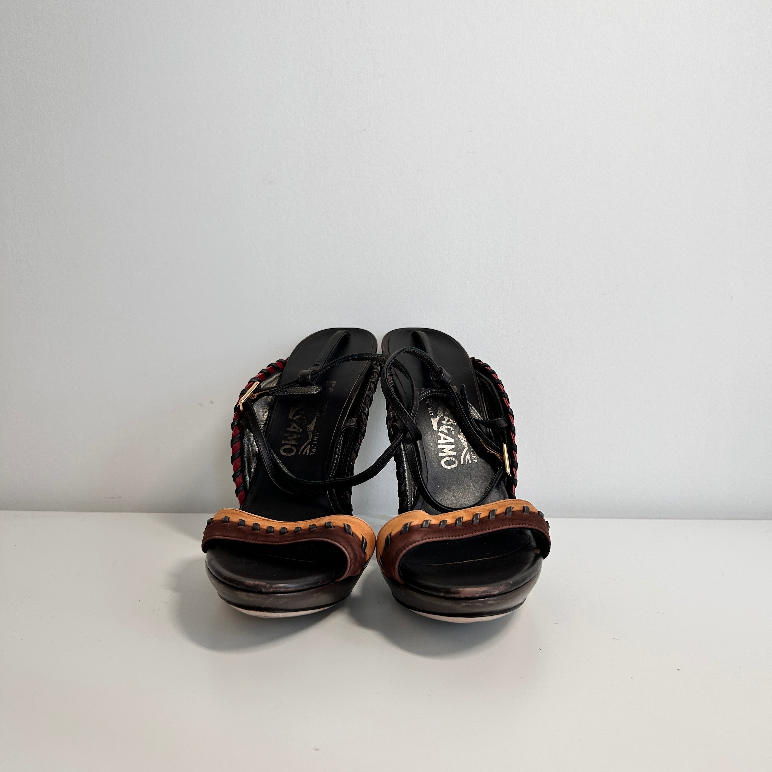 Brown Colorblock Ankle Wrap Sandals