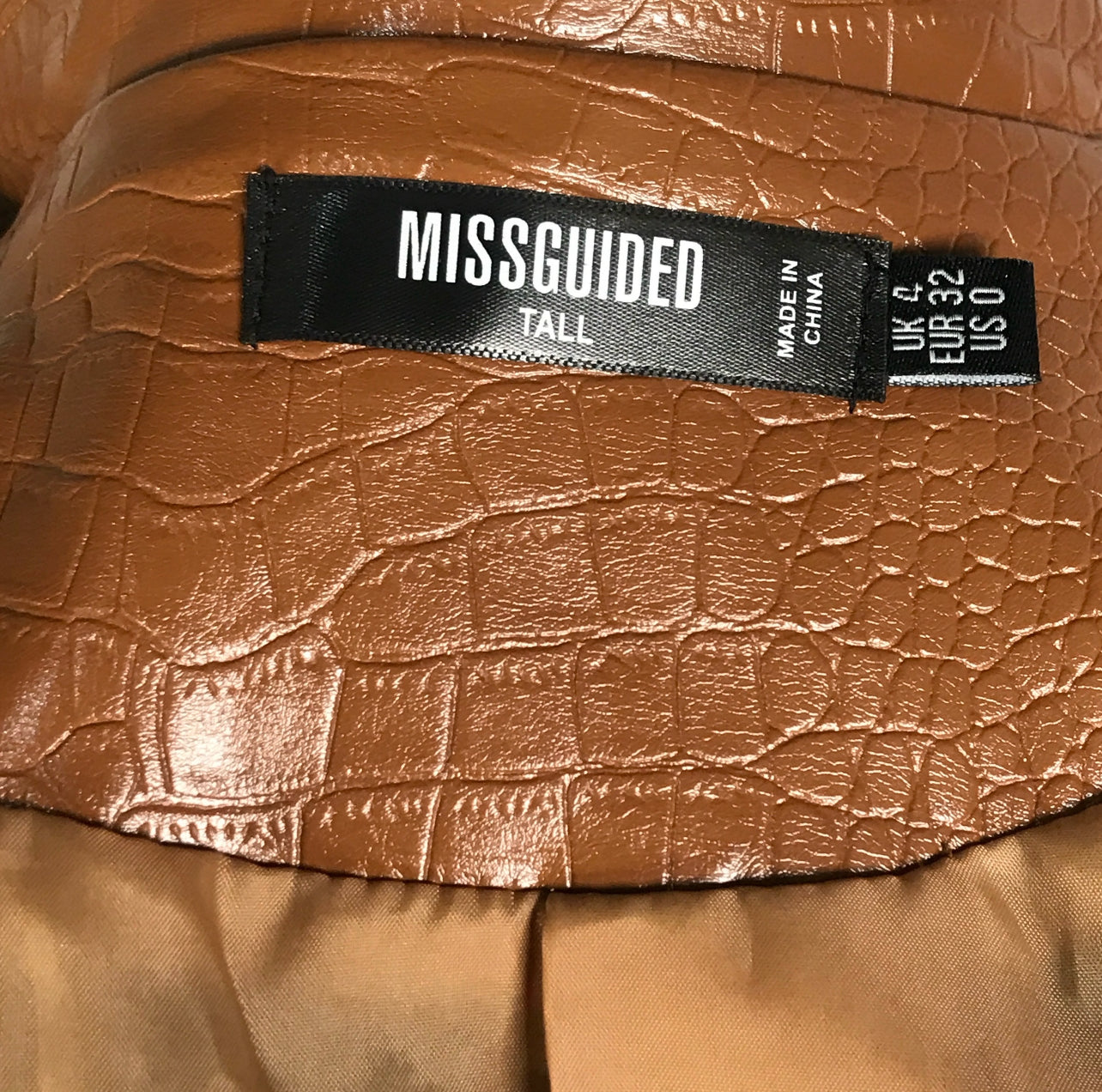 MISSGUIDED Tall Camel Faux Patent Leather Croc Embossed Belted Trench Coat