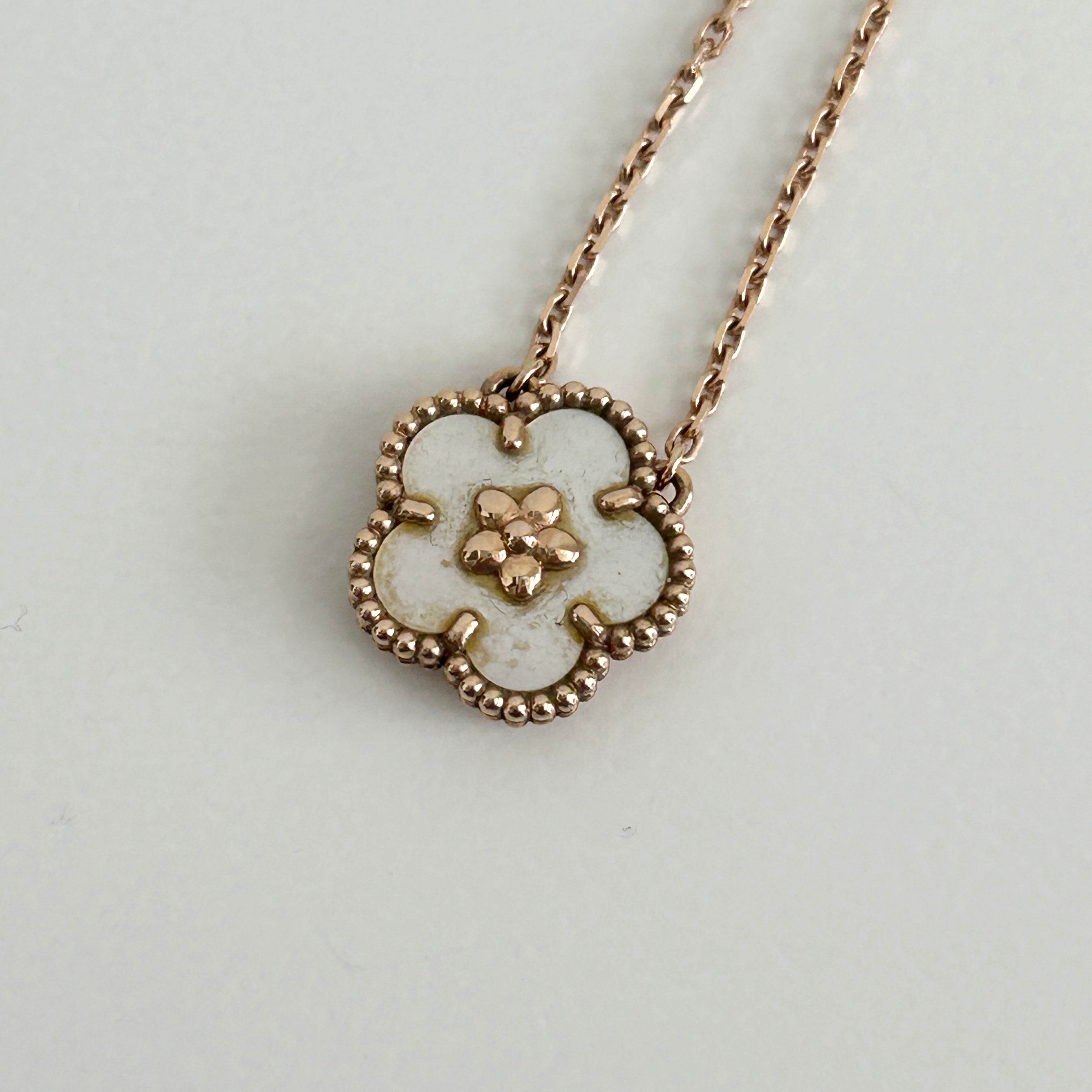 18K Rose Gold & Mother-of-pearl Lucky Spring Pendant Plum Blossom Necklace - Haute Classics