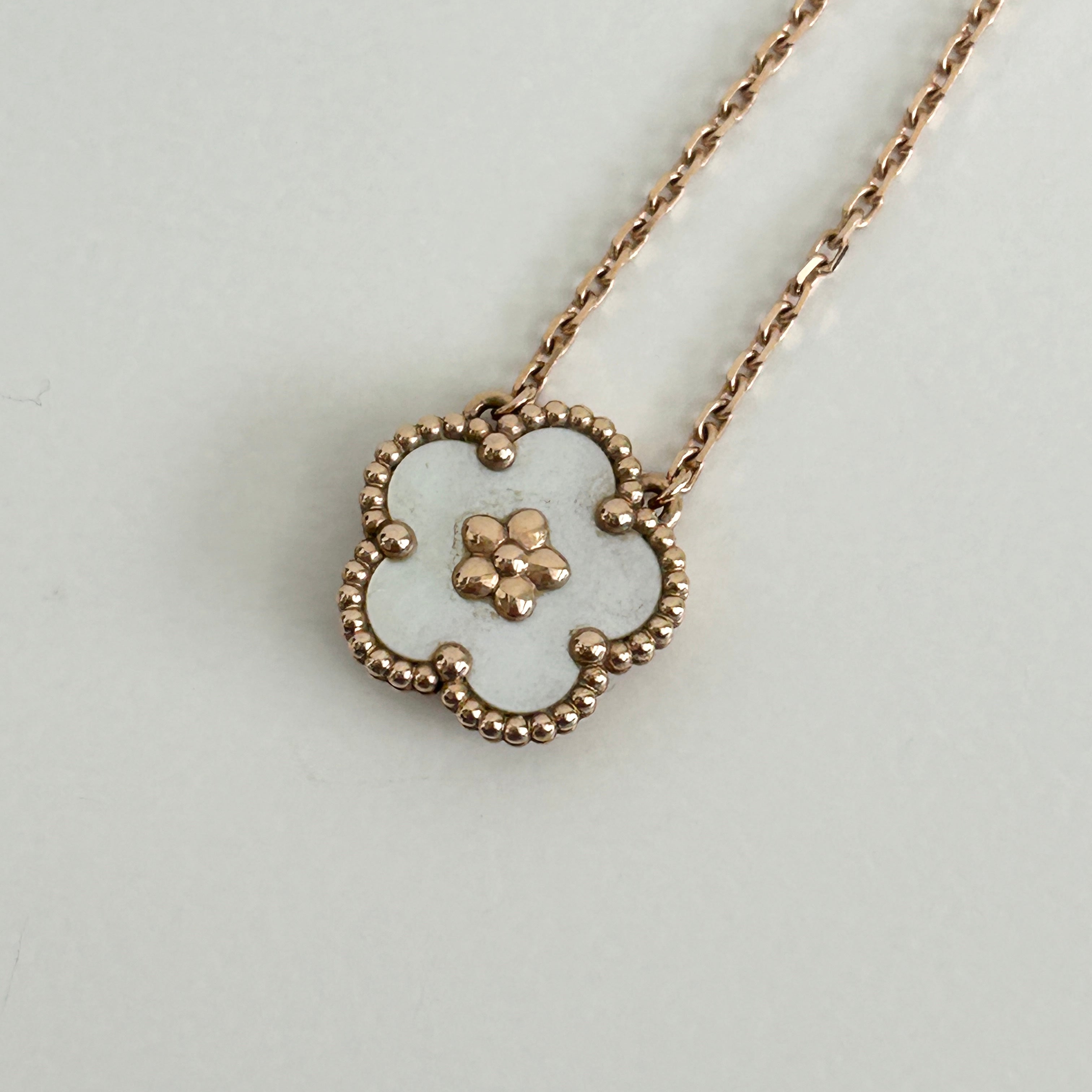 18K Rose Gold & Mother-of-pearl Lucky Spring Pendant Plum Blossom Necklace - Haute Classics