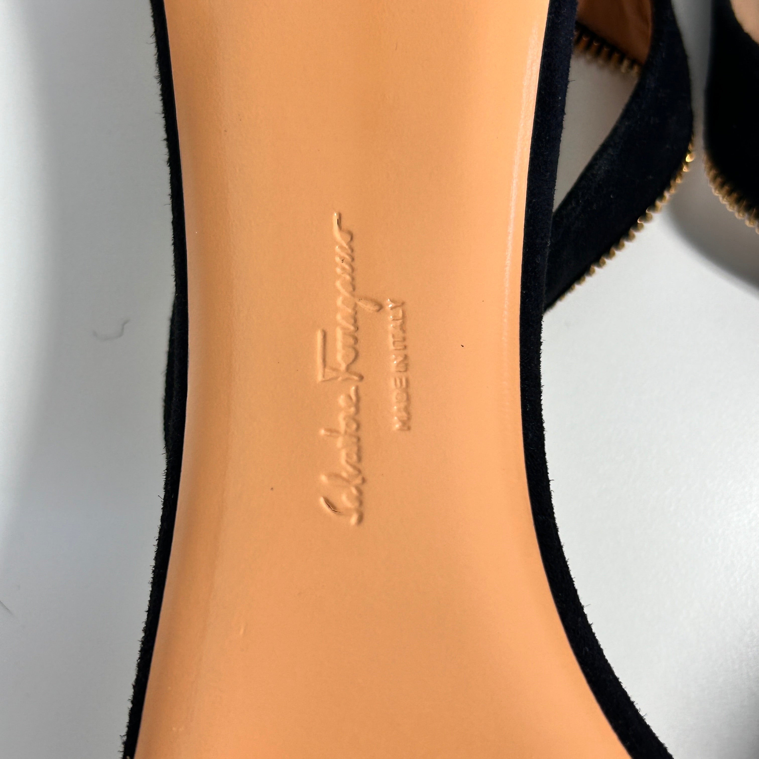 Black Suede Zipper Detail Ankle Strap Sandals