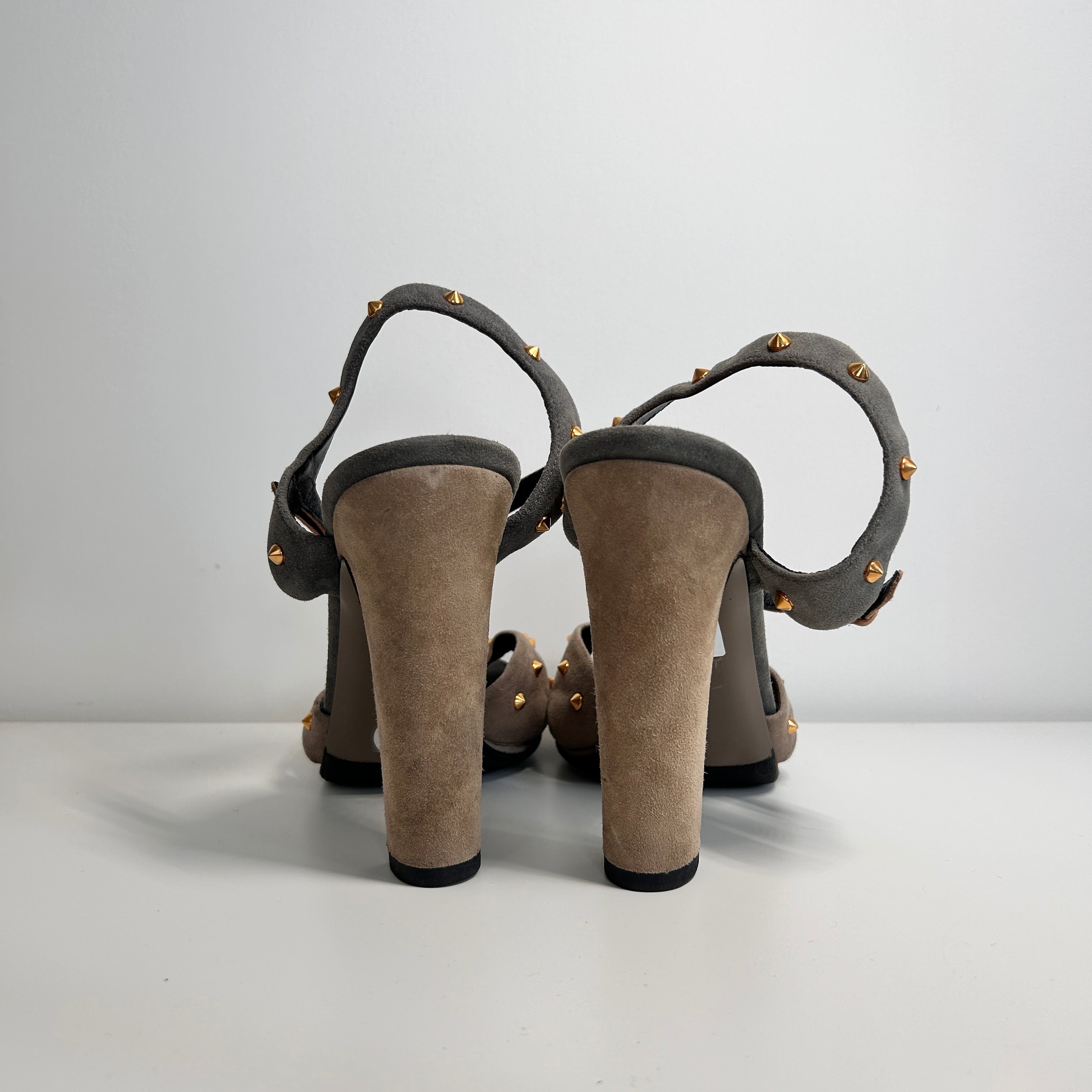 Suede Studded Accents T-Strap Sandals