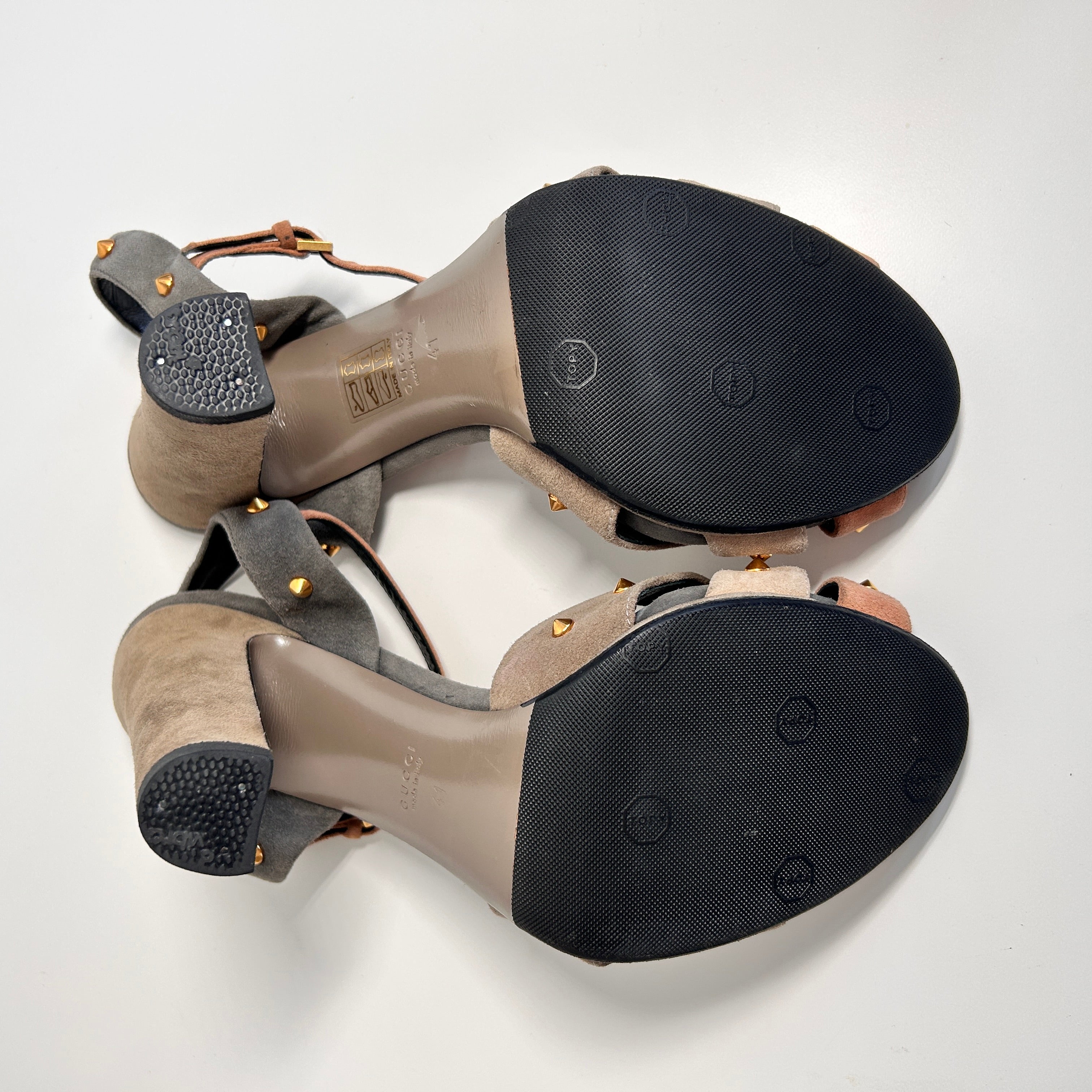 Suede Studded Accents T-Strap Sandals