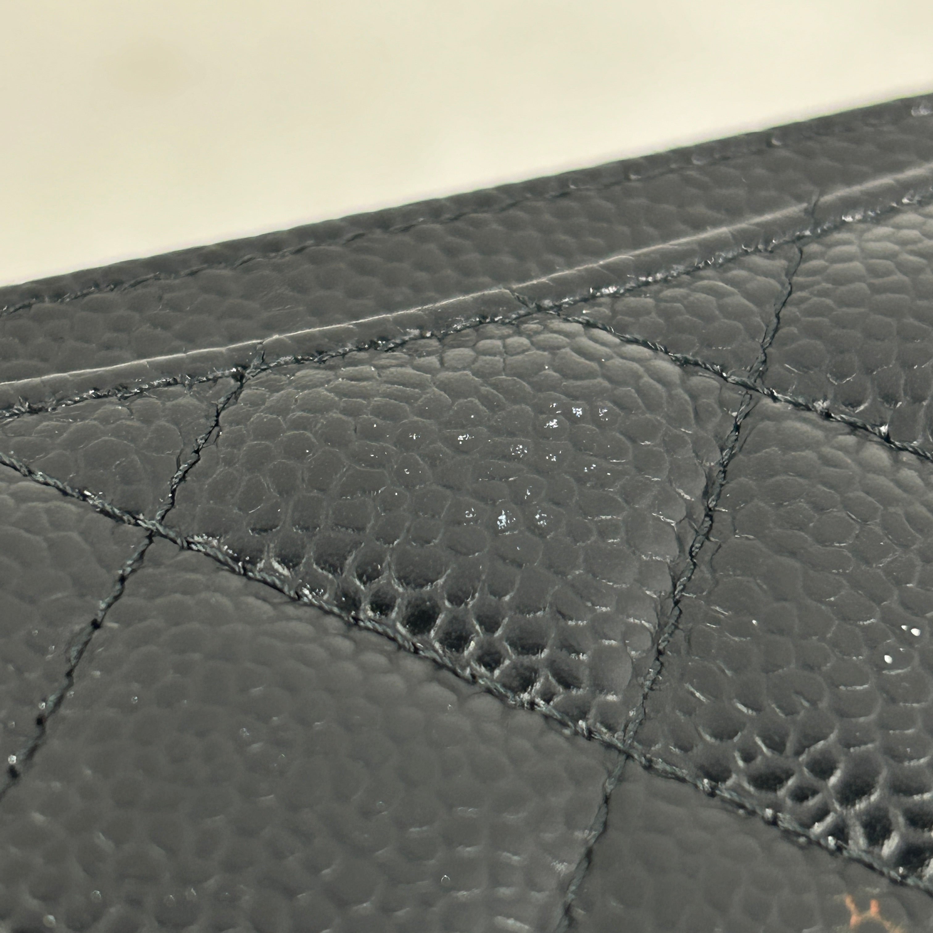 Black Caviar Quilted Zippy Card Wallet w/GHW