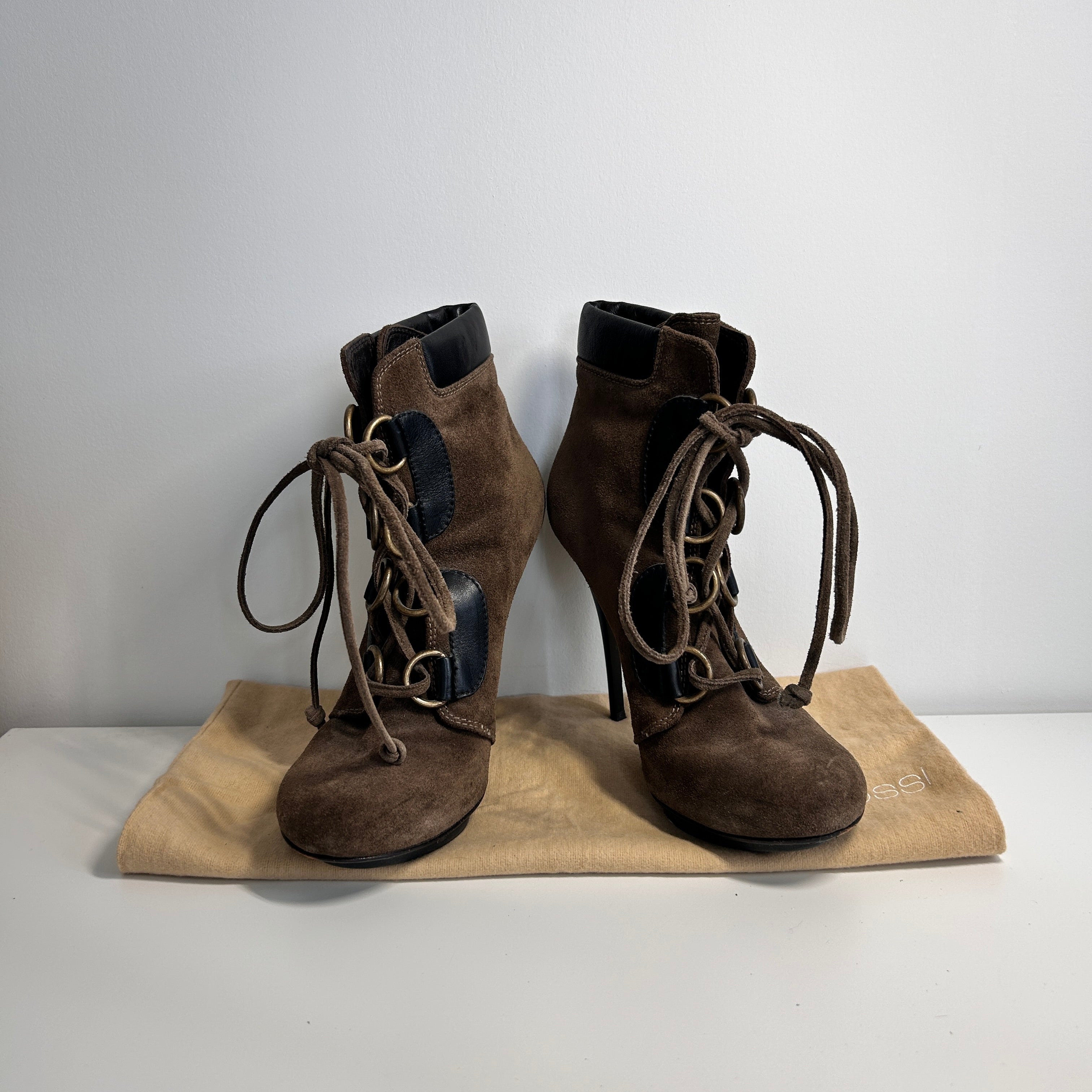 Brown Suede Lace-Up Boots