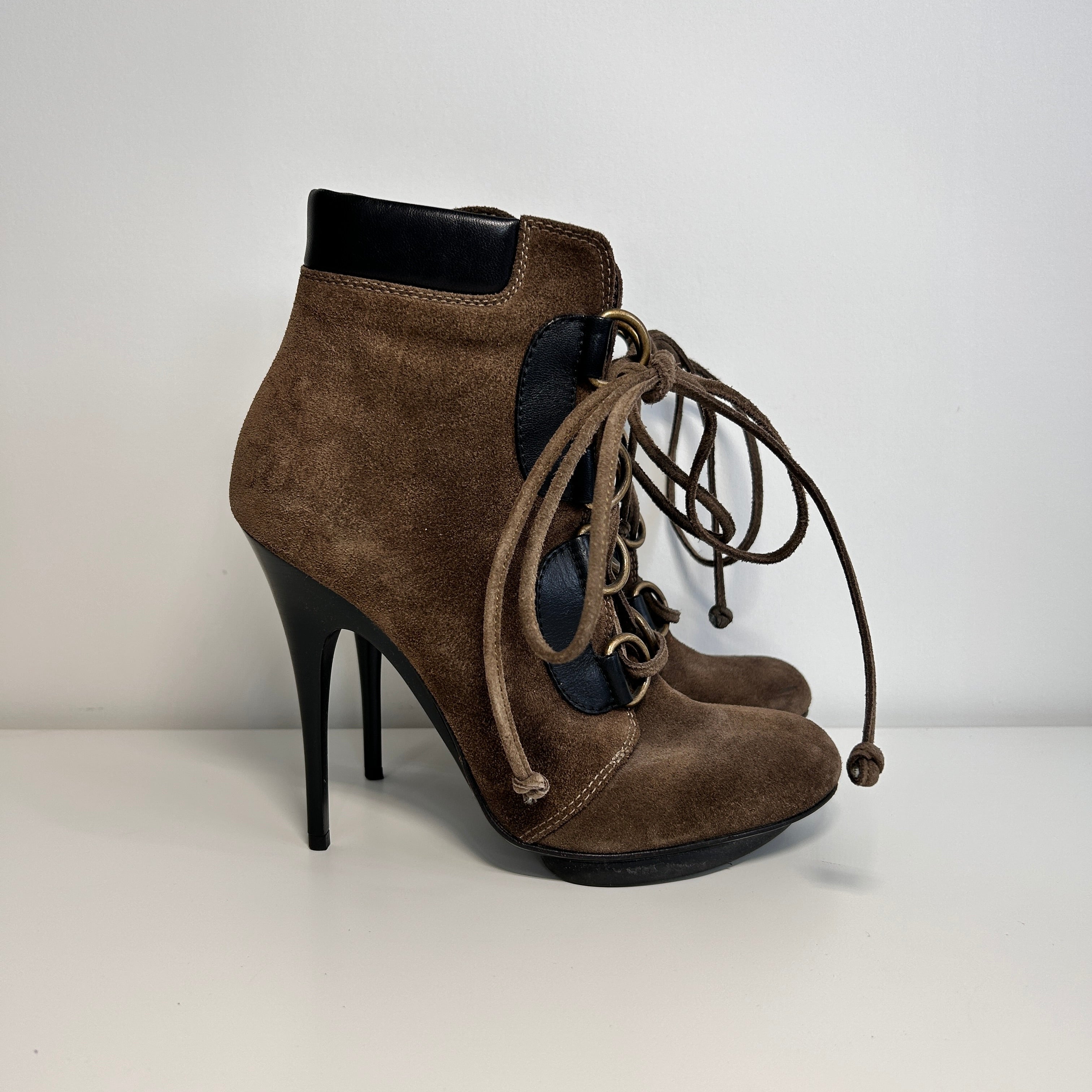 Brown Suede Lace-Up Boots