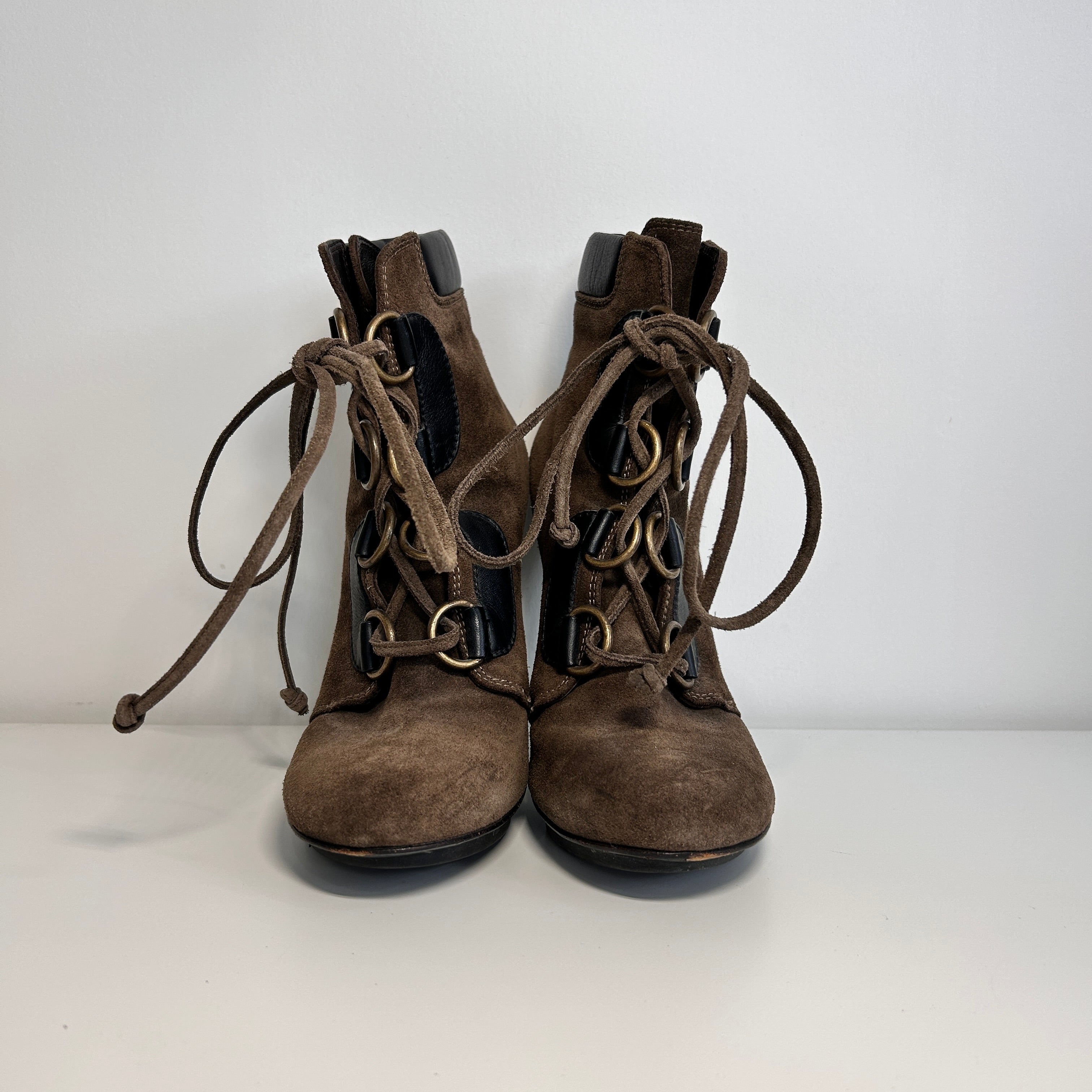 Brown Suede Lace-Up Boots
