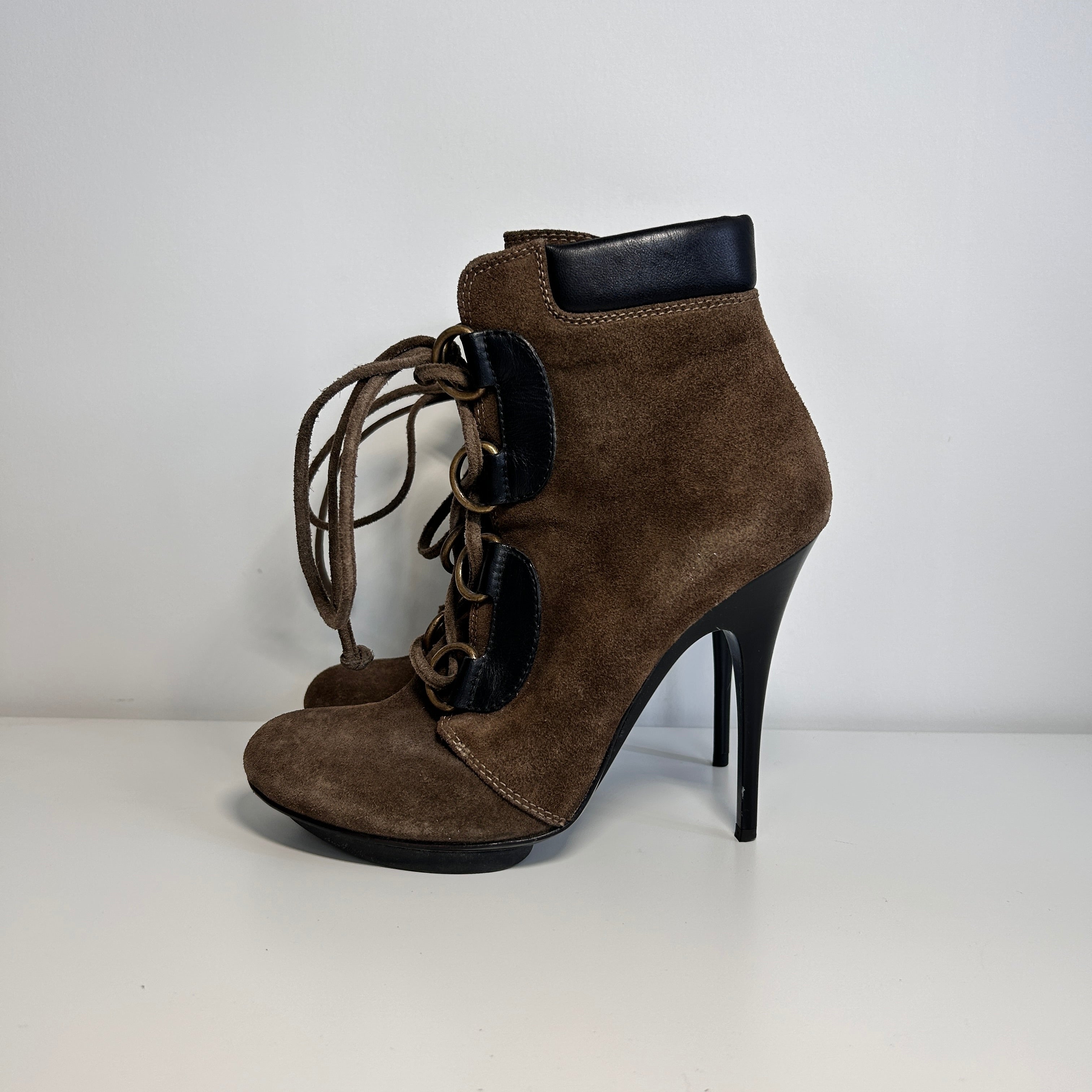 Brown Suede Lace-Up Boots