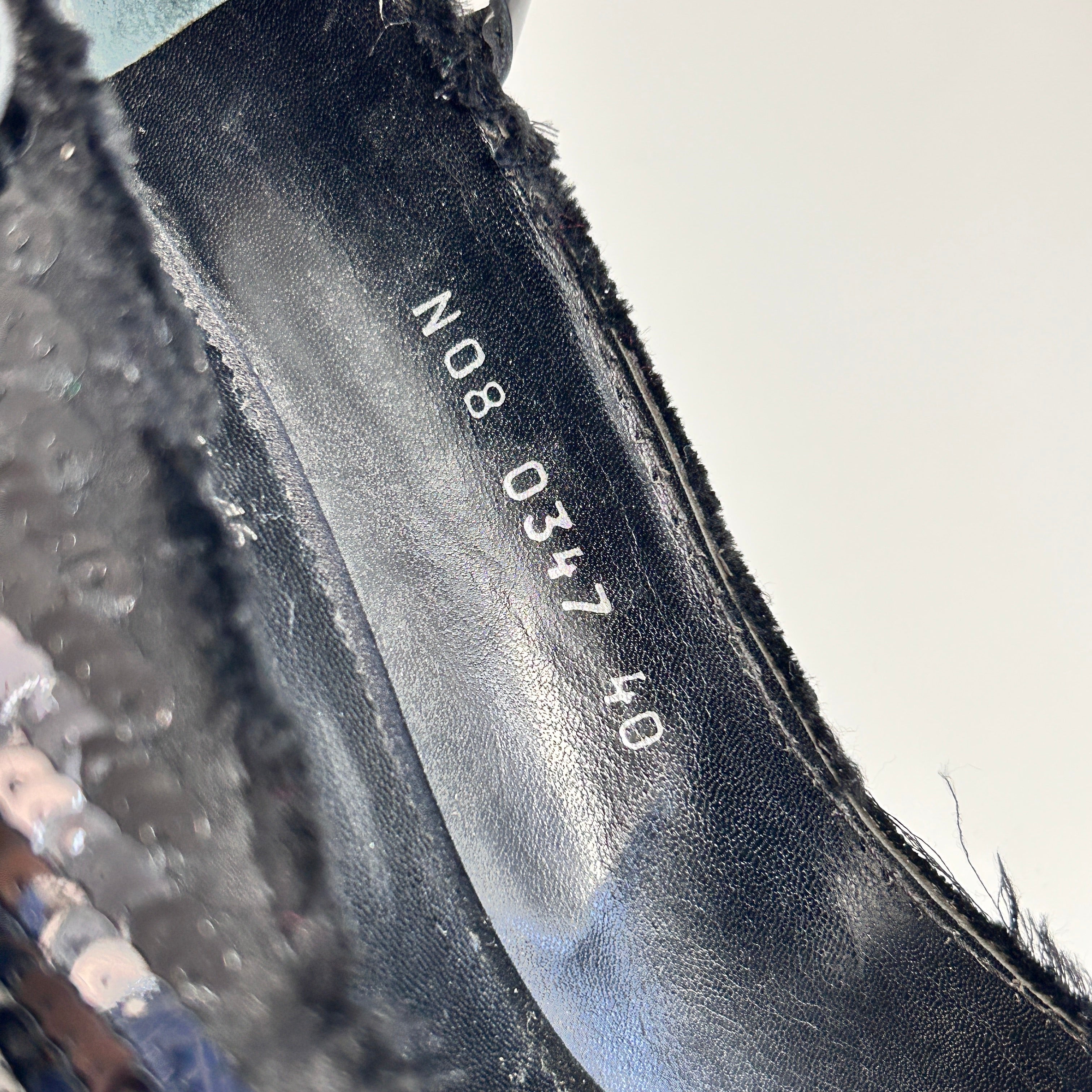 Black Leather Sequin Peeptoe Pumps