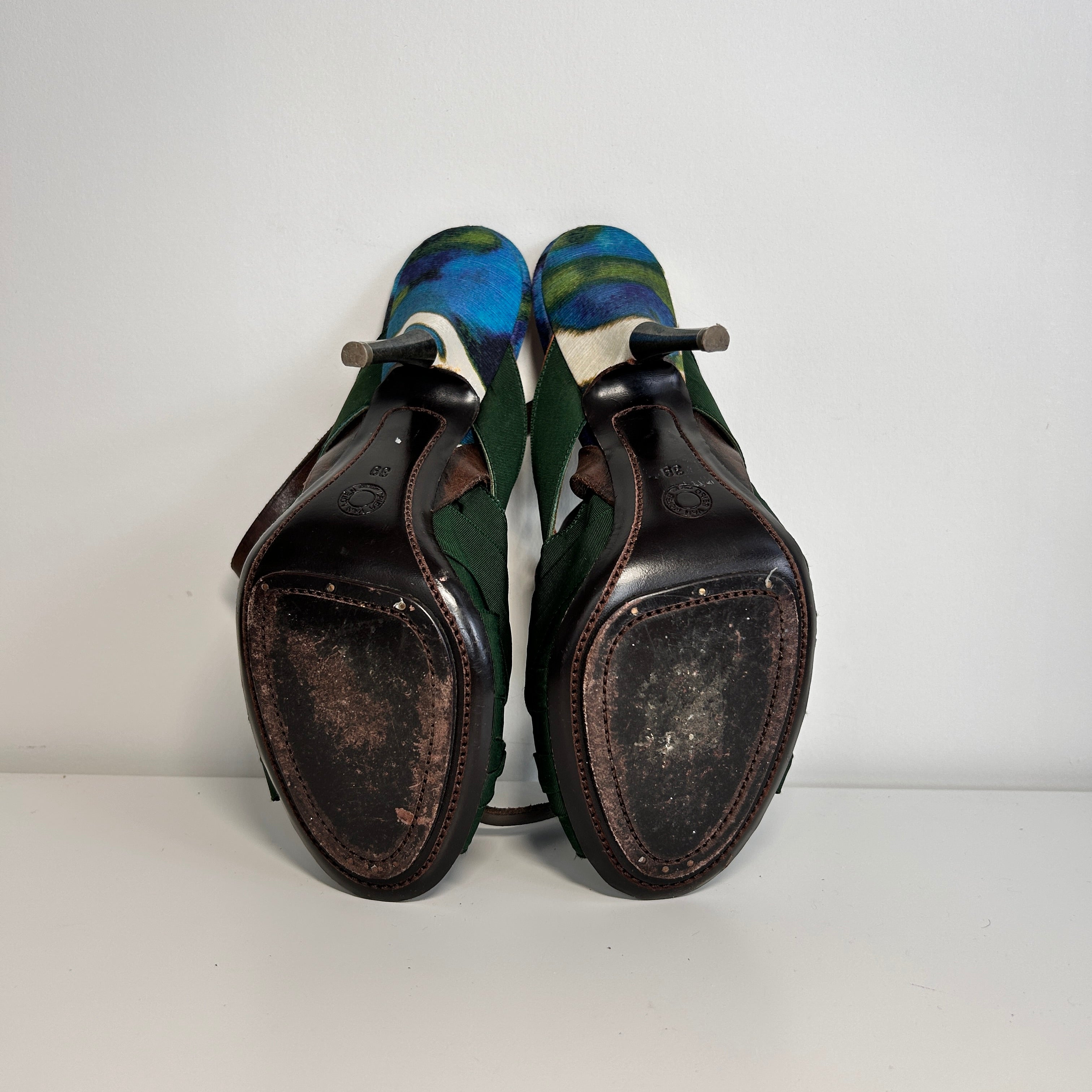Green Satin Gemstones Embellished Heels