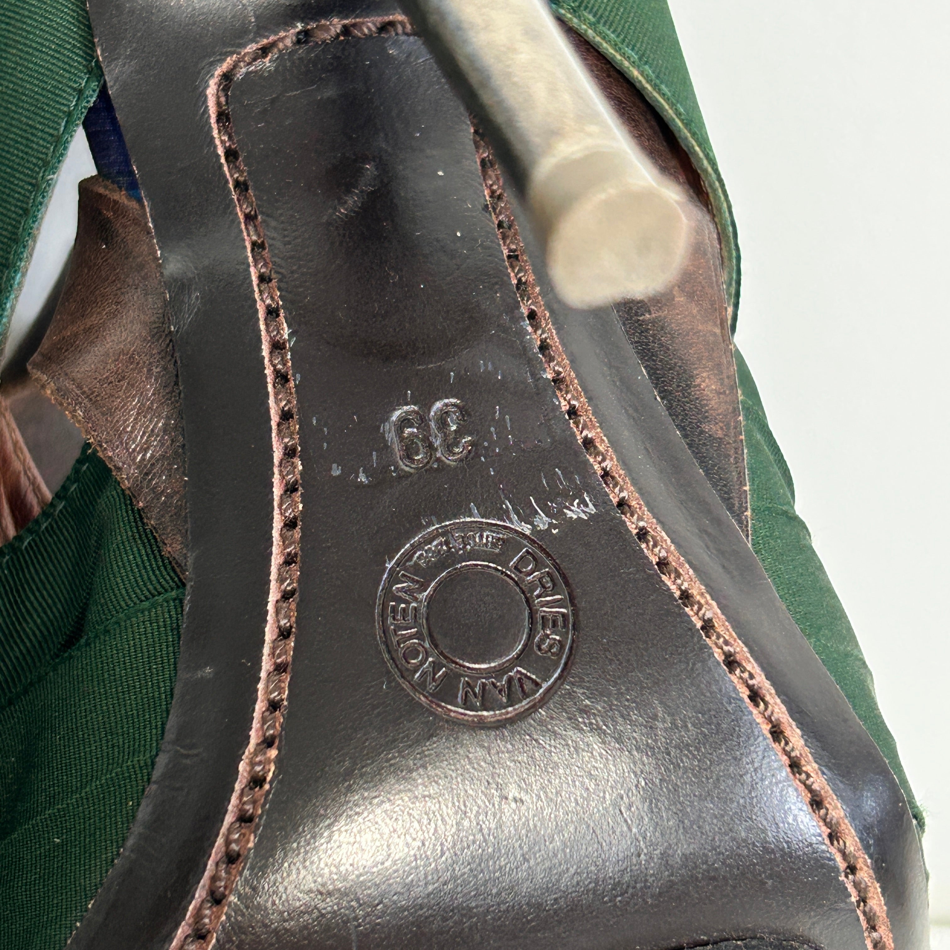 Green Satin Gemstones Embellished Heels
