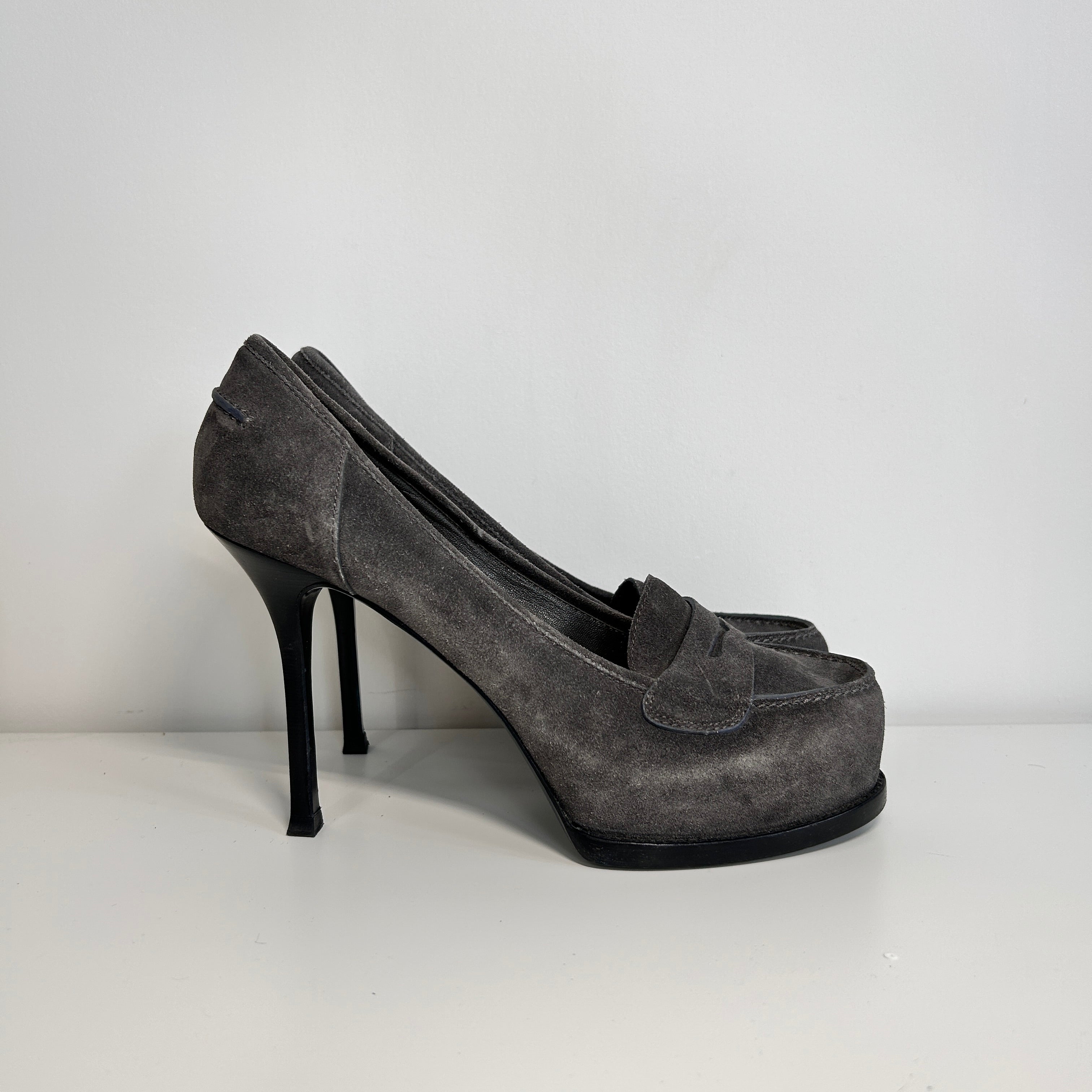 Gray Suede Stiletto Pumps