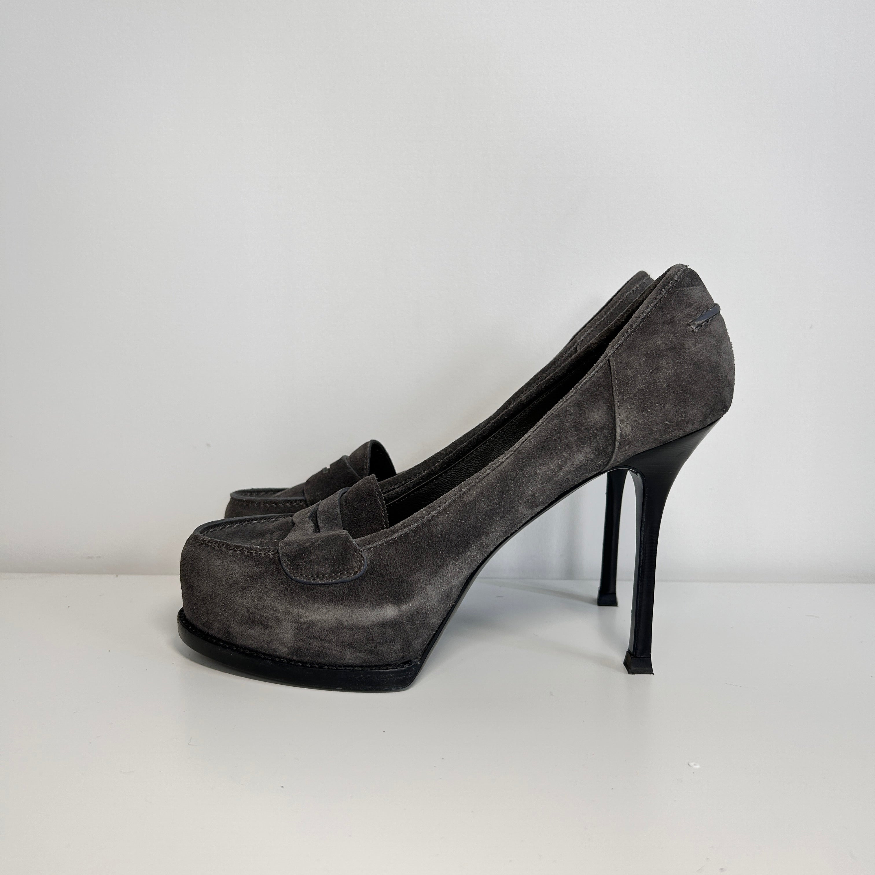 Gray Suede Stiletto Pumps