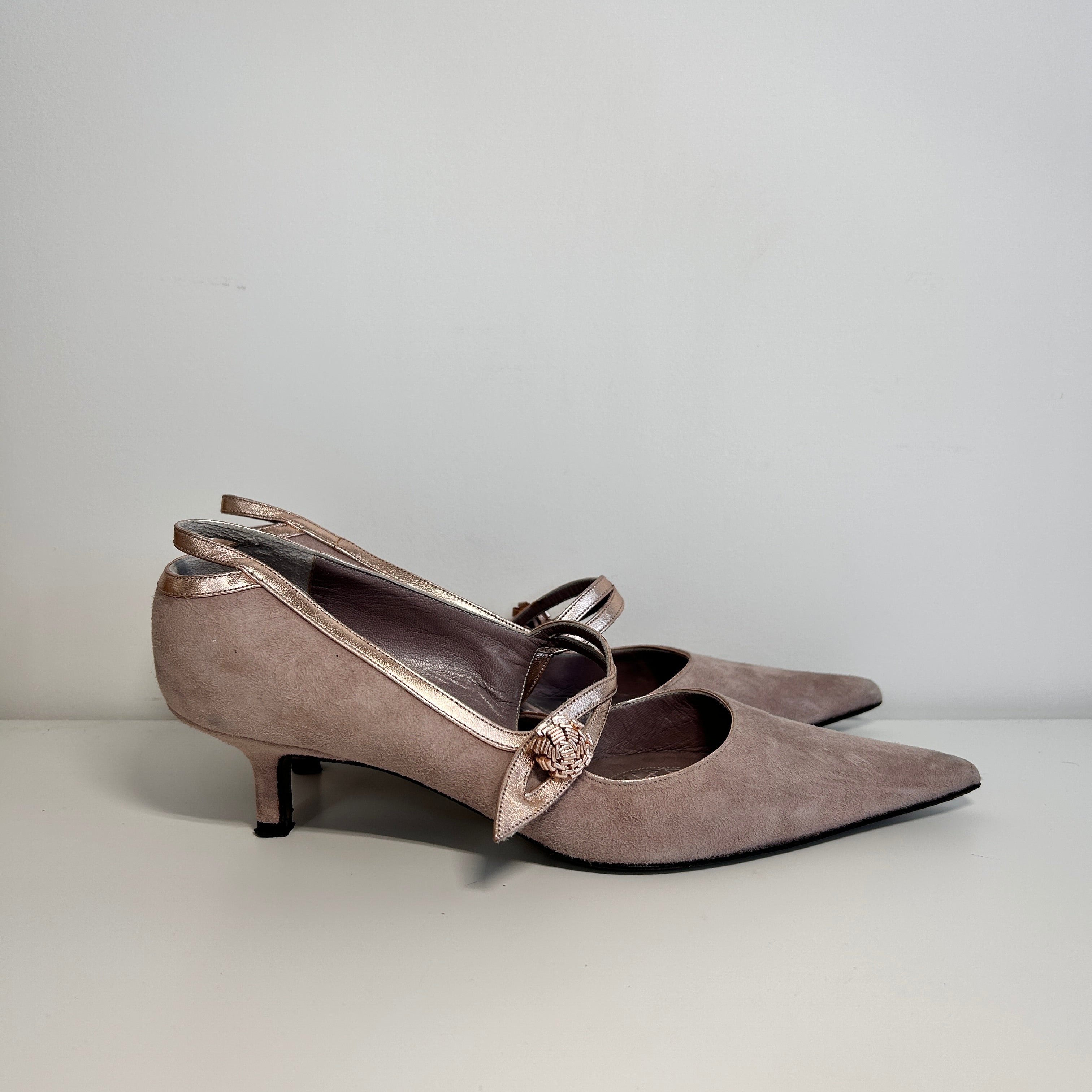 Pink Suede Pointed Toe Heels