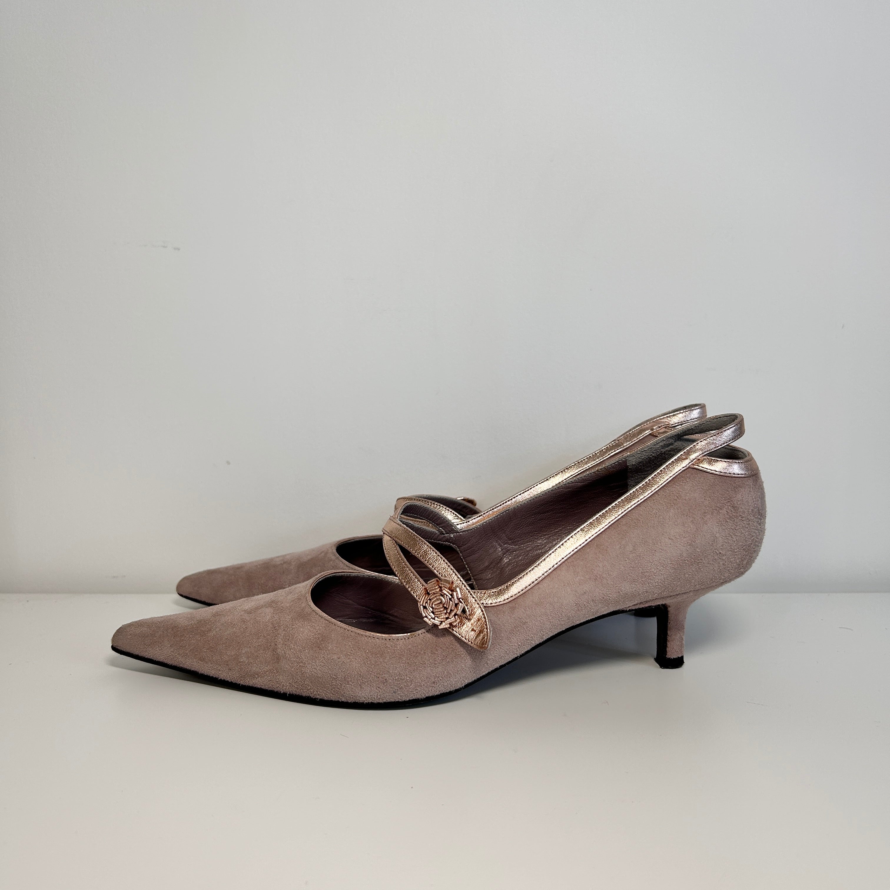 Pink Suede Pointed Toe Heels