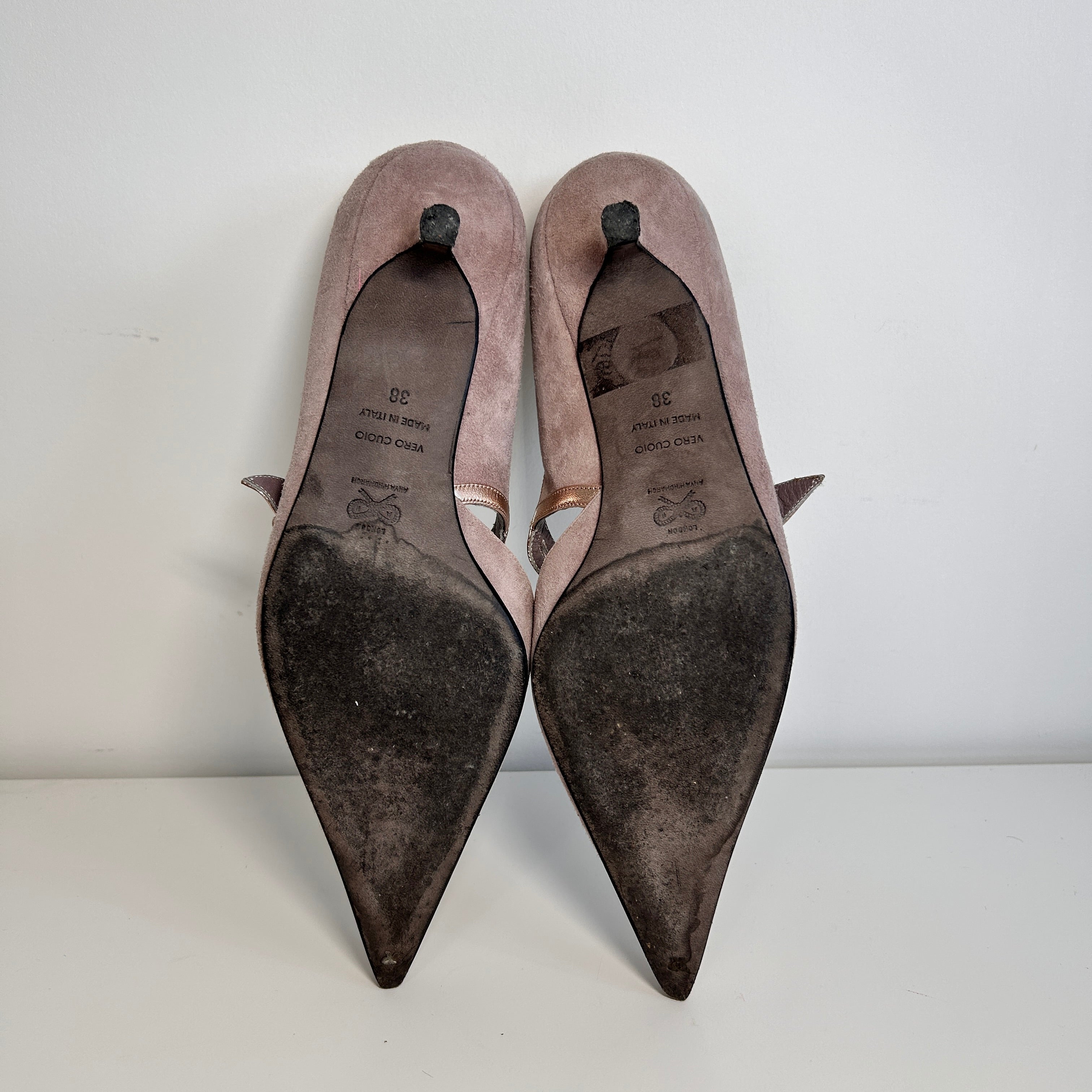 Pink Suede Pointed Toe Heels