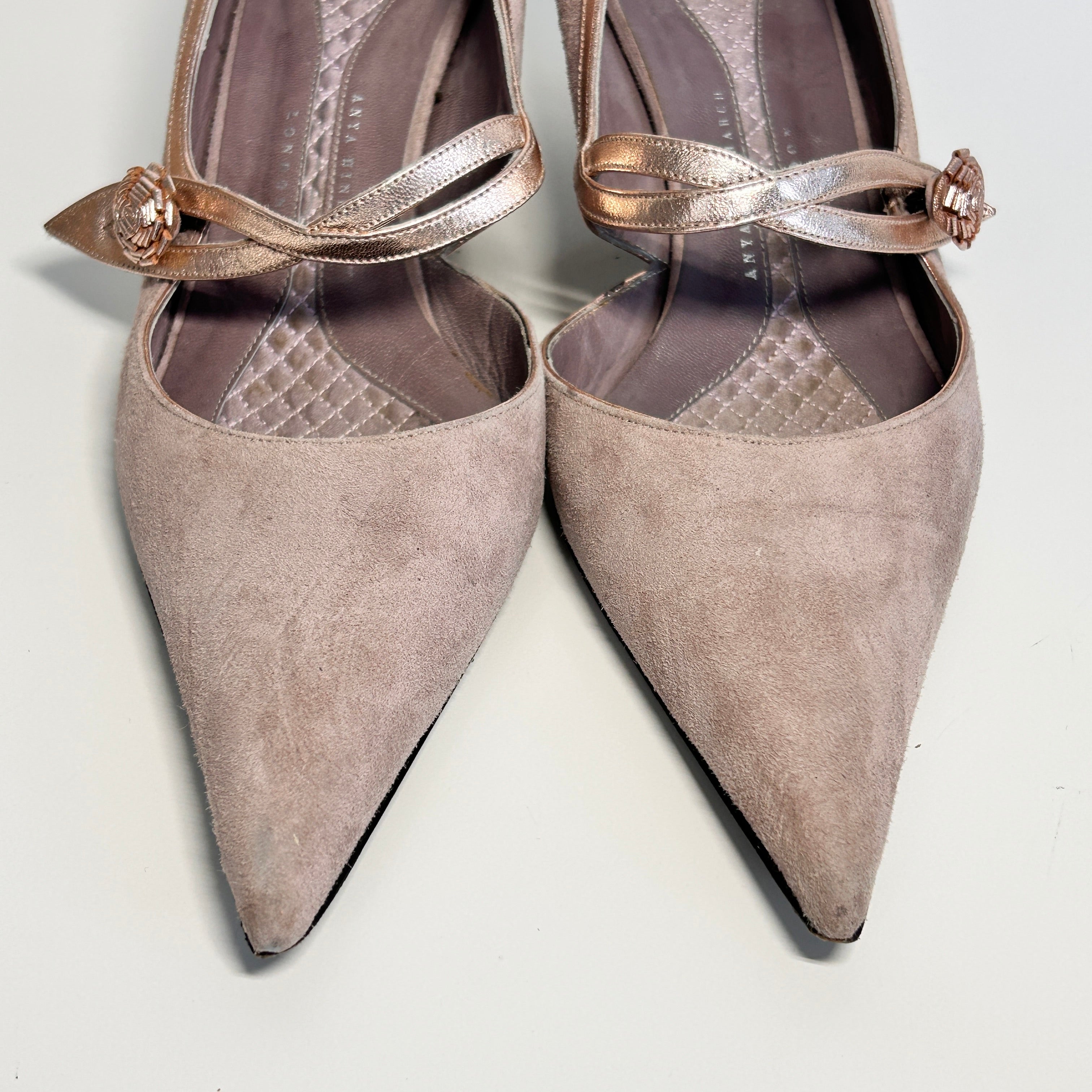 Pink Suede Pointed Toe Heels