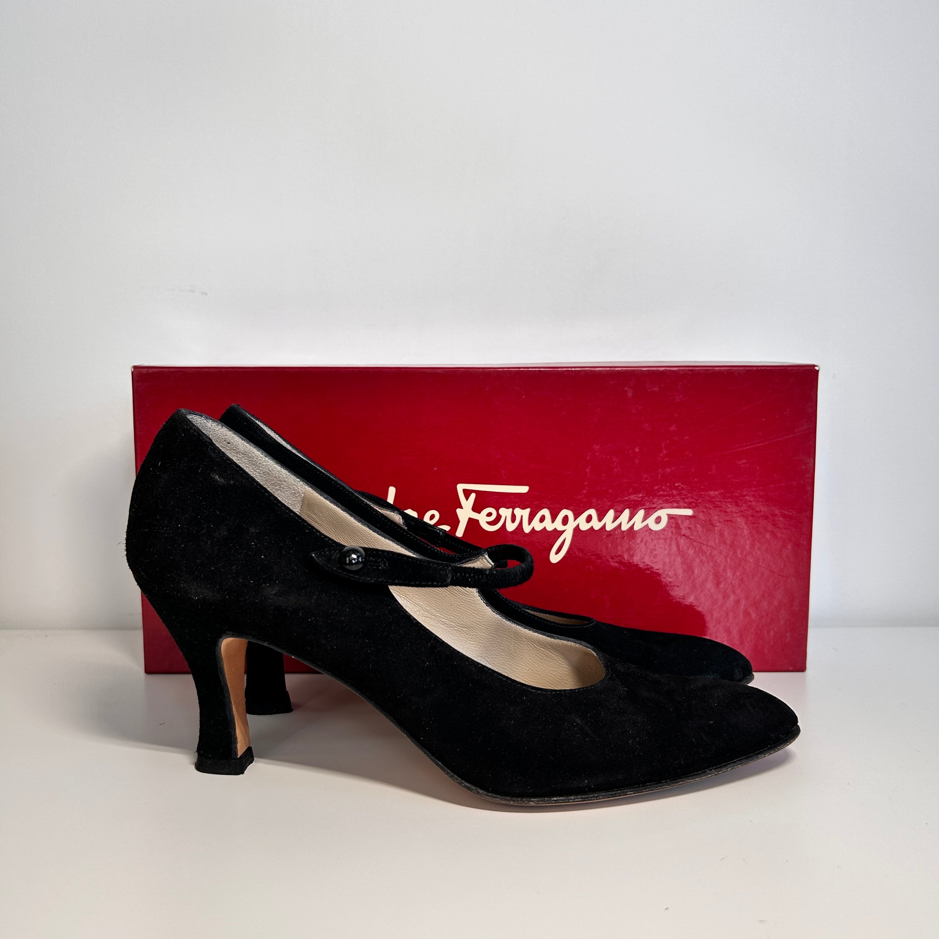 Black Suede Marry Jane Pumps