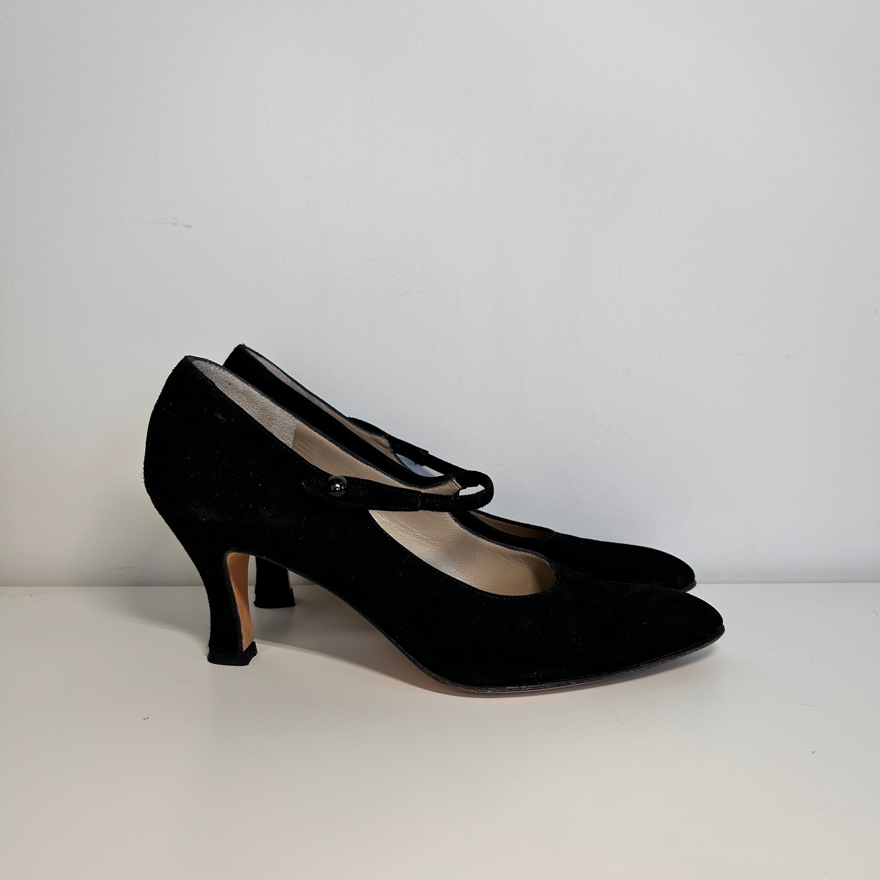 Black Suede Marry Jane Pumps