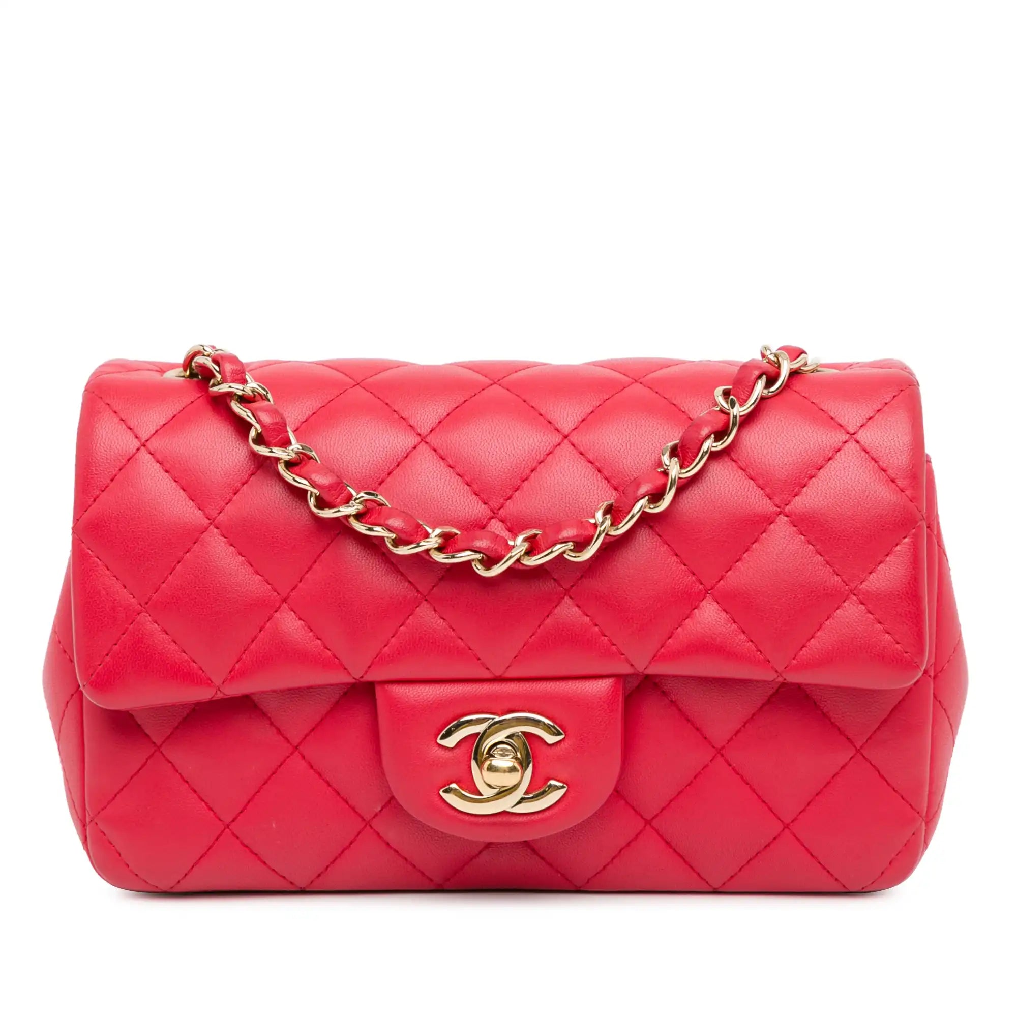Red Mini Rectangular Classic Lambskin Single Flap GHW