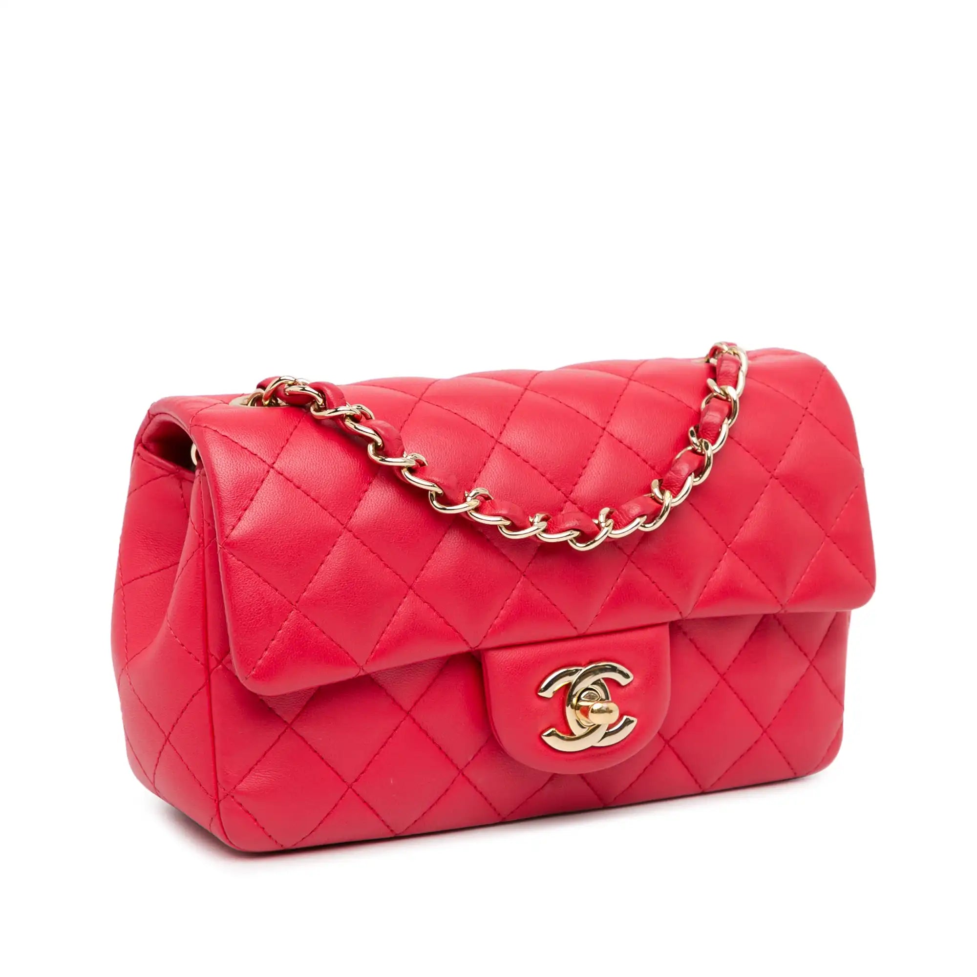 Red Mini Rectangular Classic Lambskin Single Flap GHW