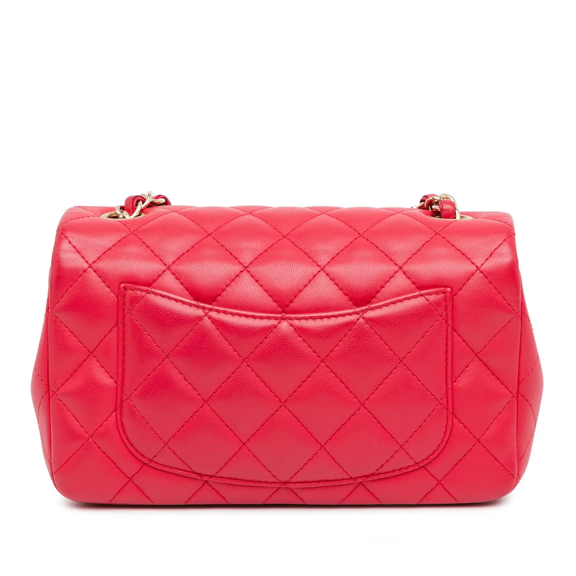 Red Mini Rectangular Classic Lambskin Single Flap GHW