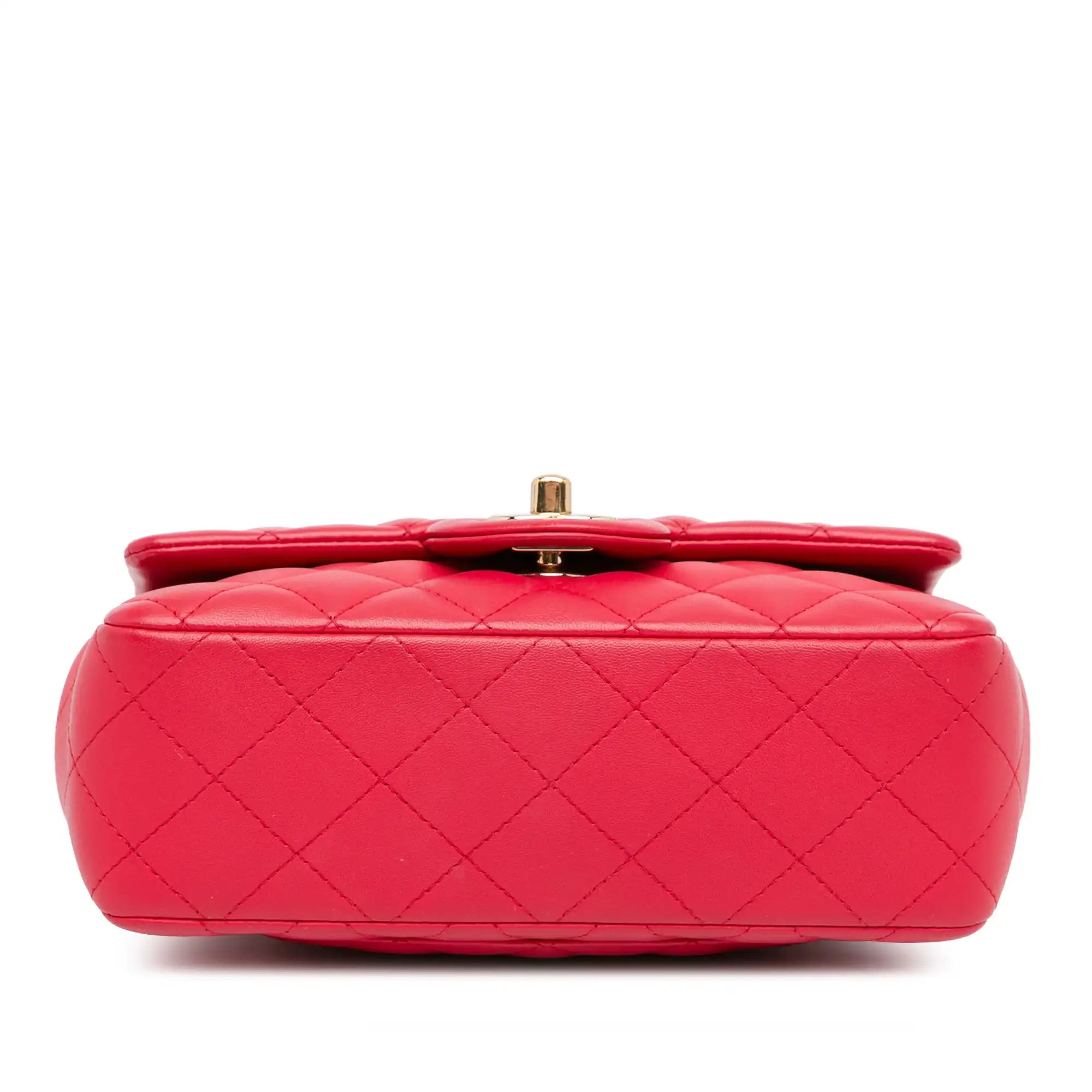Red Mini Rectangular Classic Lambskin Single Flap GHW